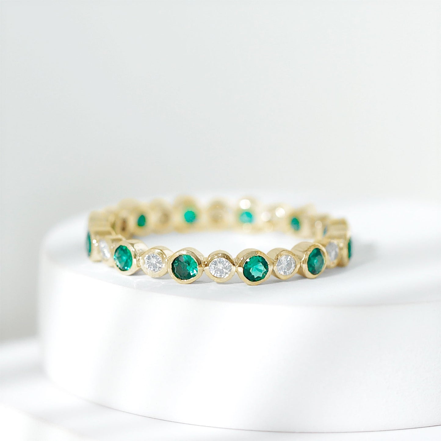 Alternating Set Lab Emerald and Moissanite Full Eternity Ring