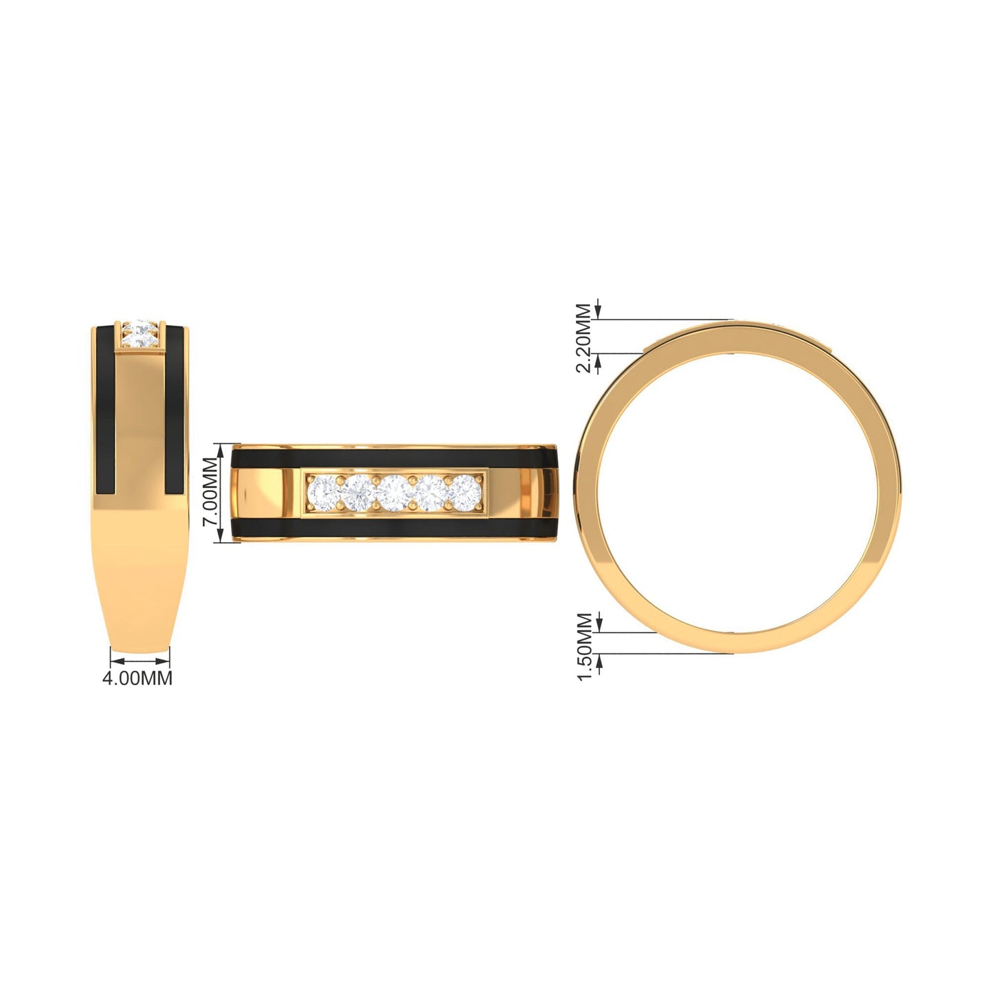 Certified Real Diamond Wedding Band with Black Enamel