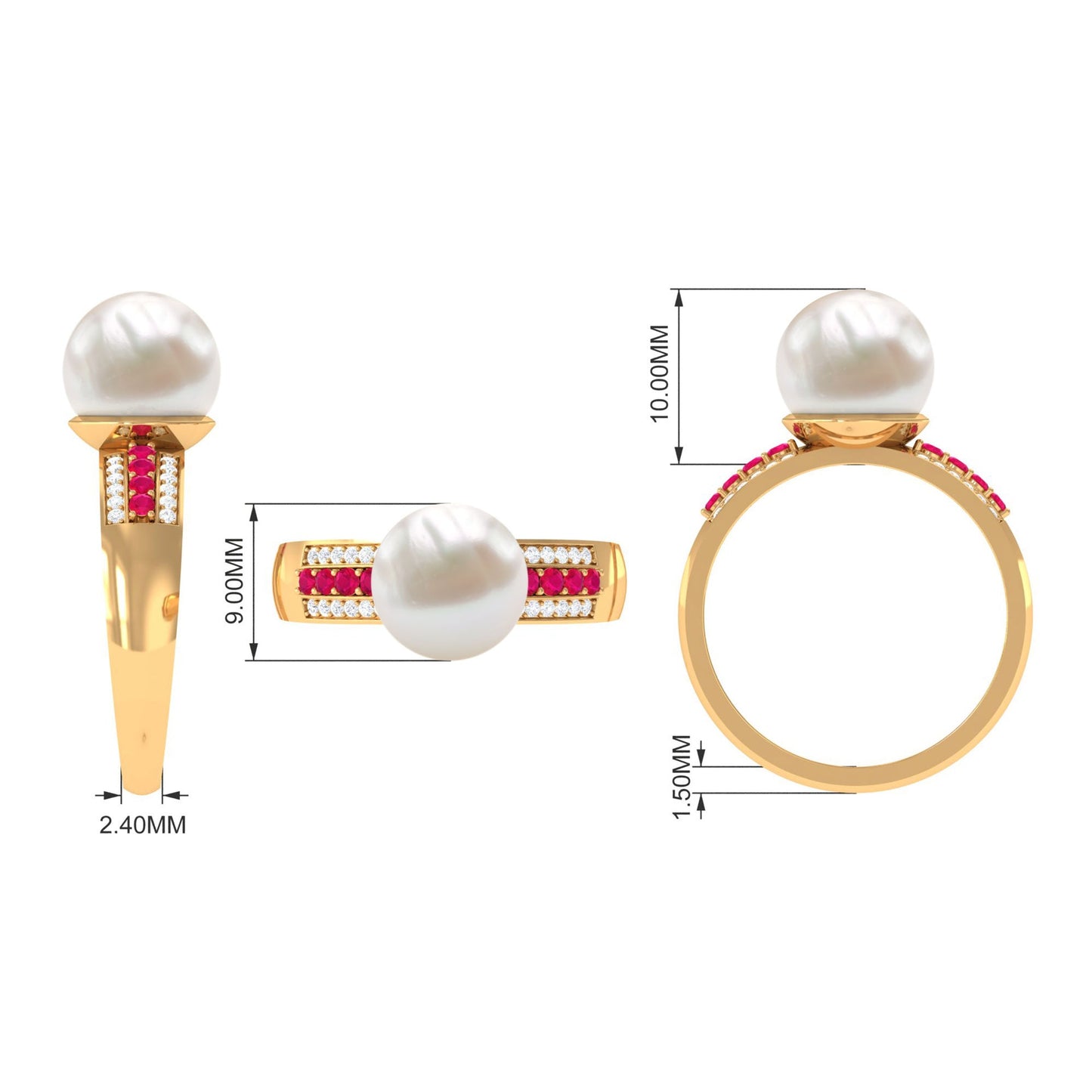 8 Carat Freshwater Pearl Solitaire Engagement Ring with Ruby and Diamond