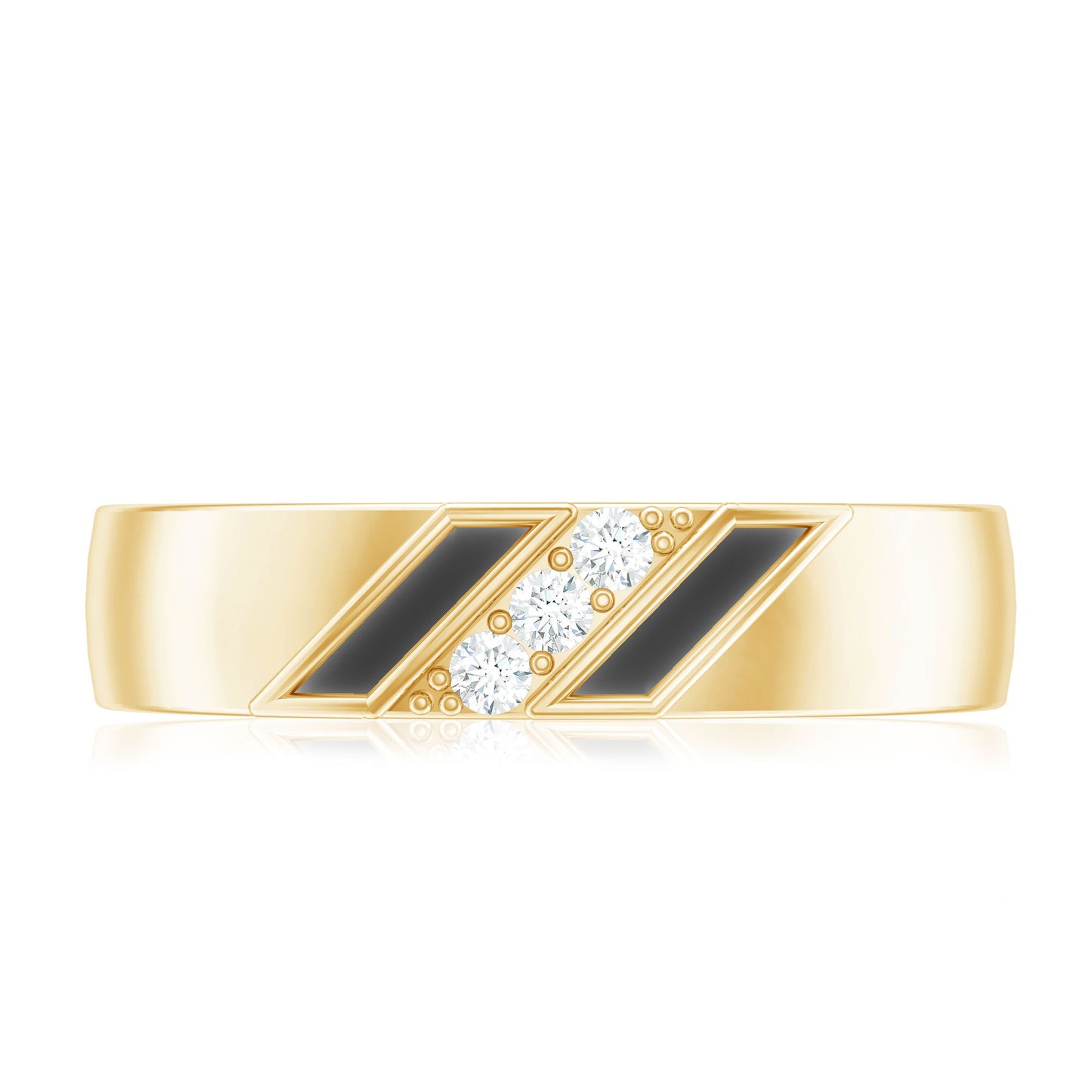 Natural Mens Diamond Wedding Band with Black Enamel