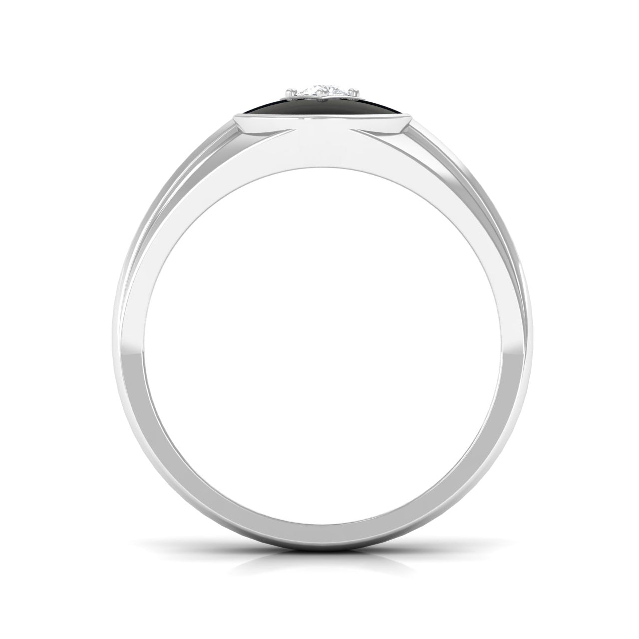 Natural Diamond Mens Signet Engagement Ring with Black Enamel