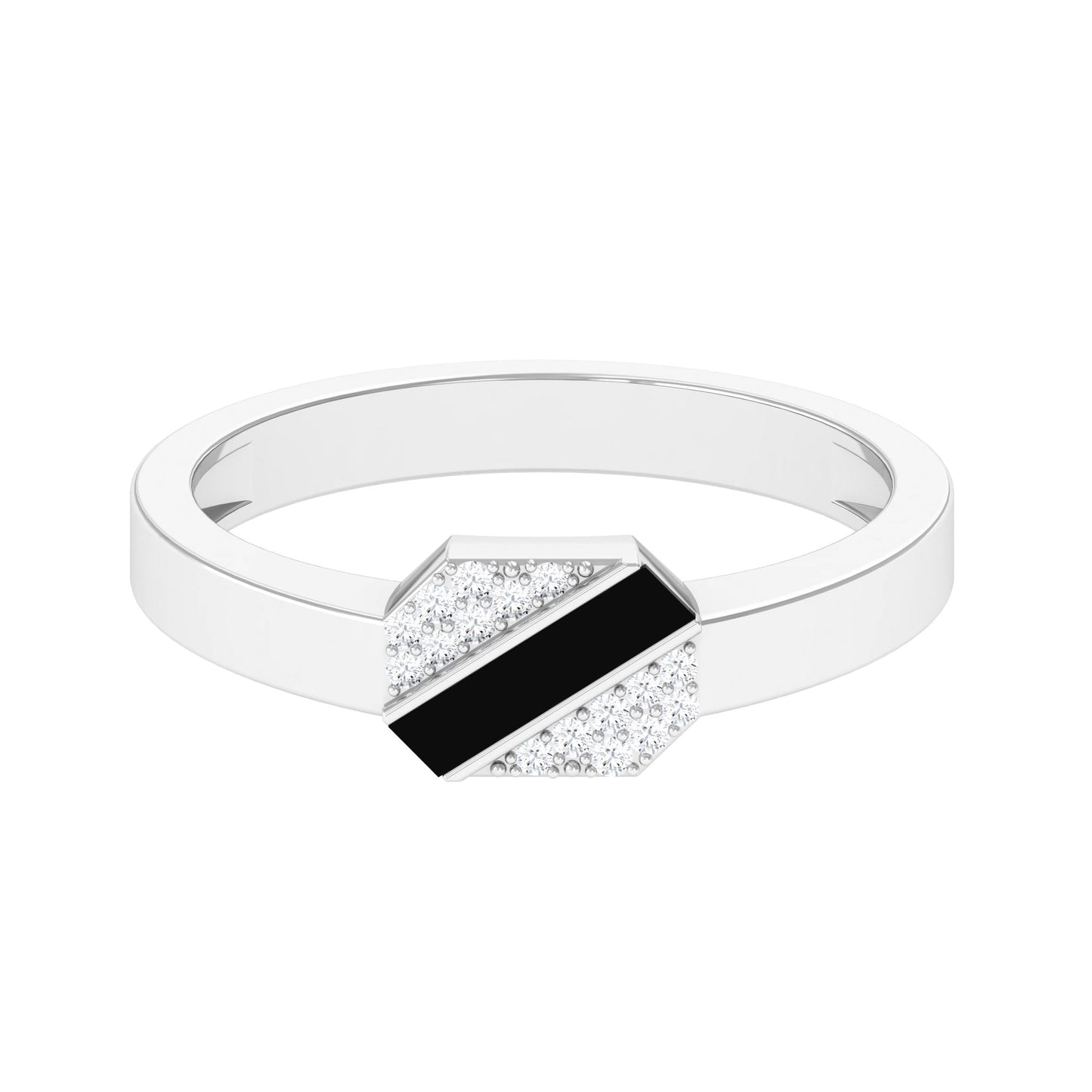 Certified Natural Diamond Mens Engagement Ring with Black Enamel