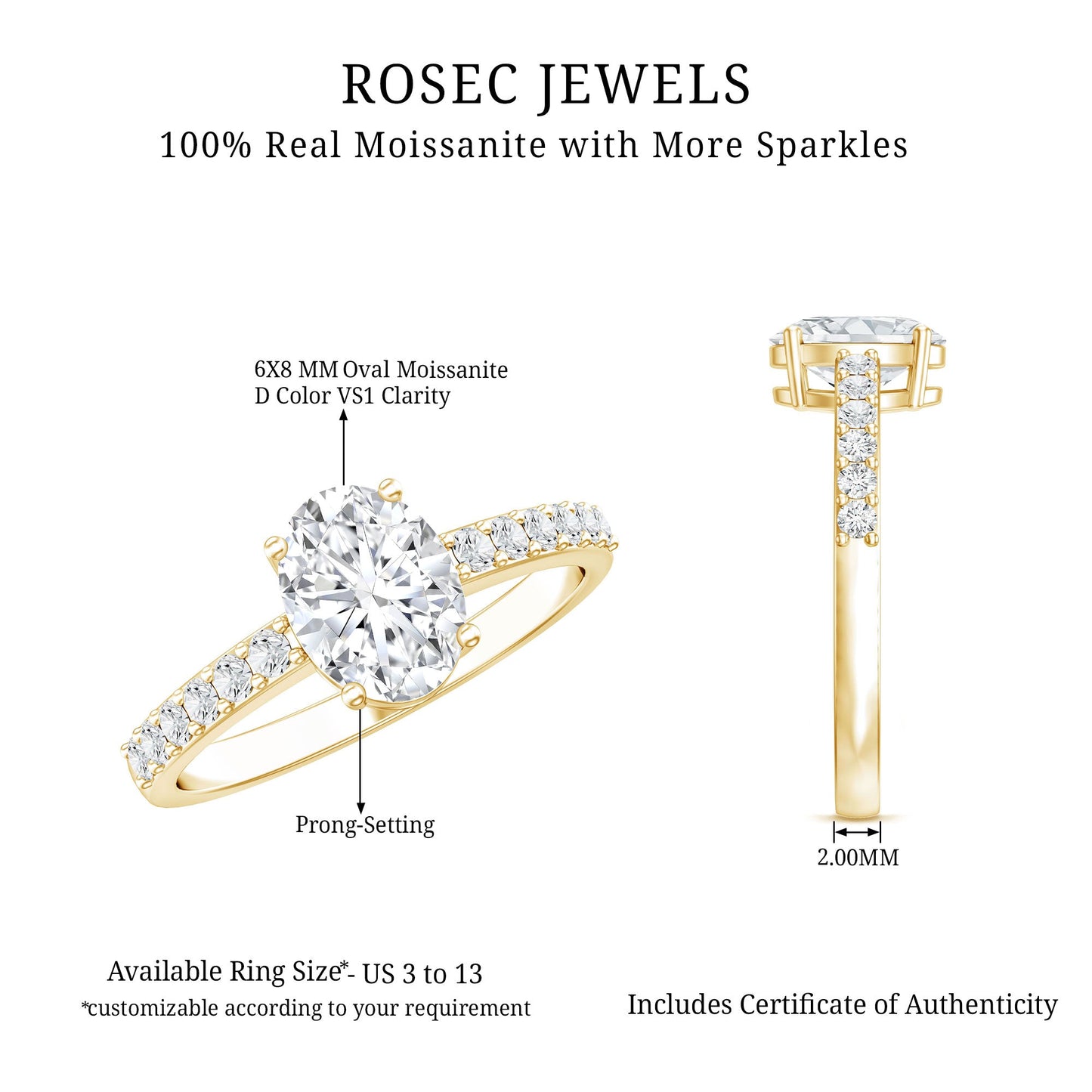 1 Carat Moissanite Oblong Engagement Ring for Women