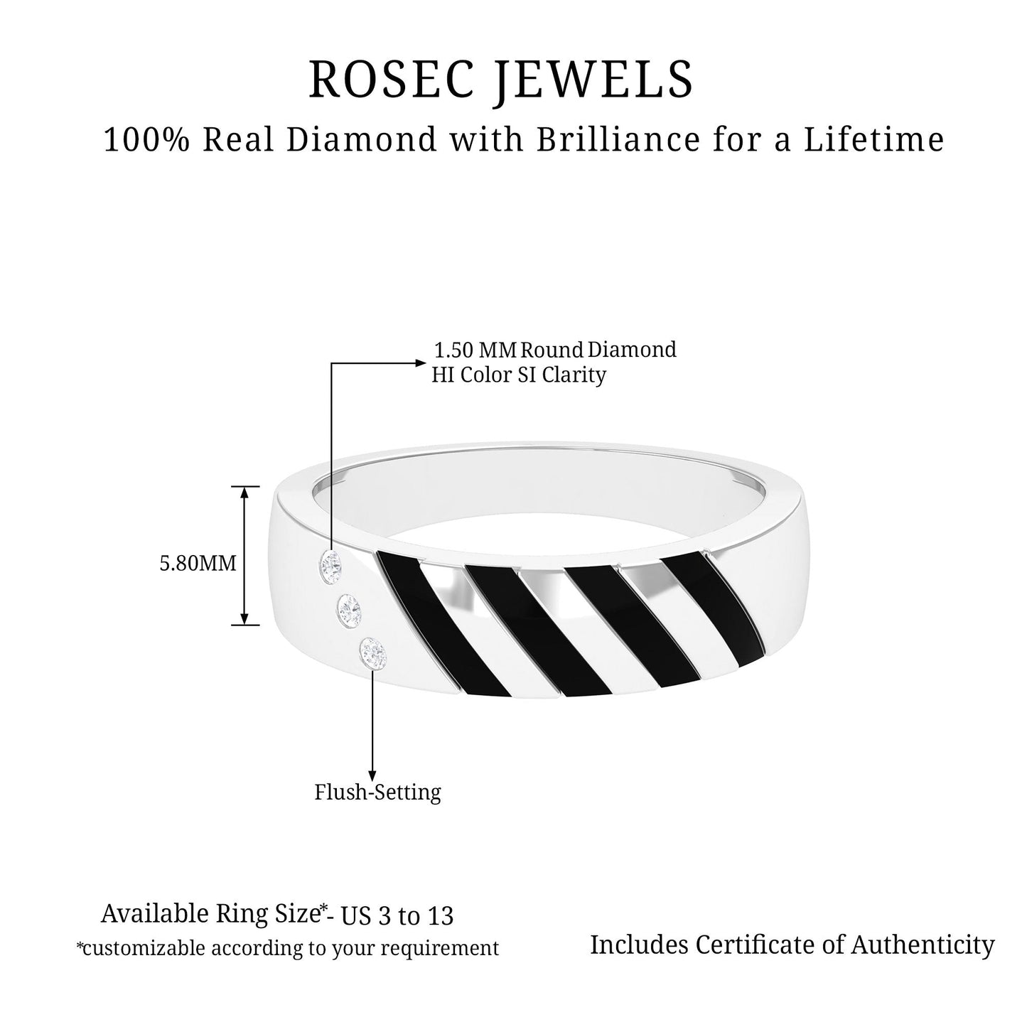 Real Diamond Enamel Band Ring in Flush Setting