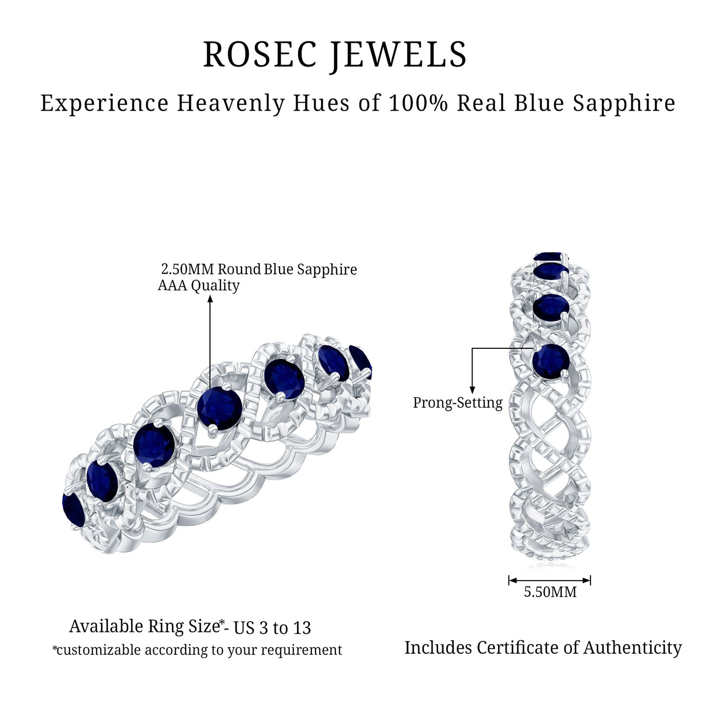 Natural Blue Sapphire Infinity Band For Anniversary
