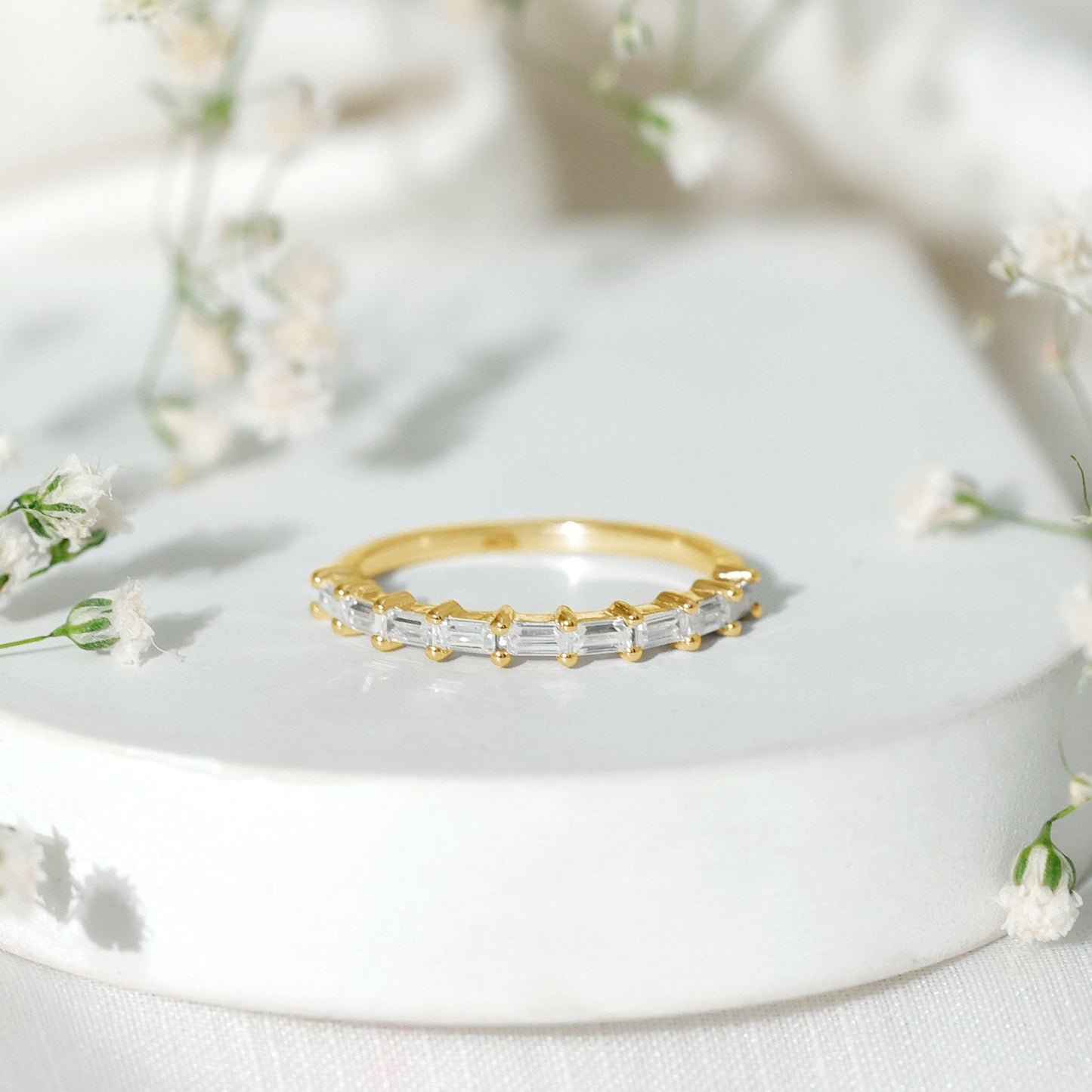 Baguette Shape Moissanite Half Eternity Stackable Ring