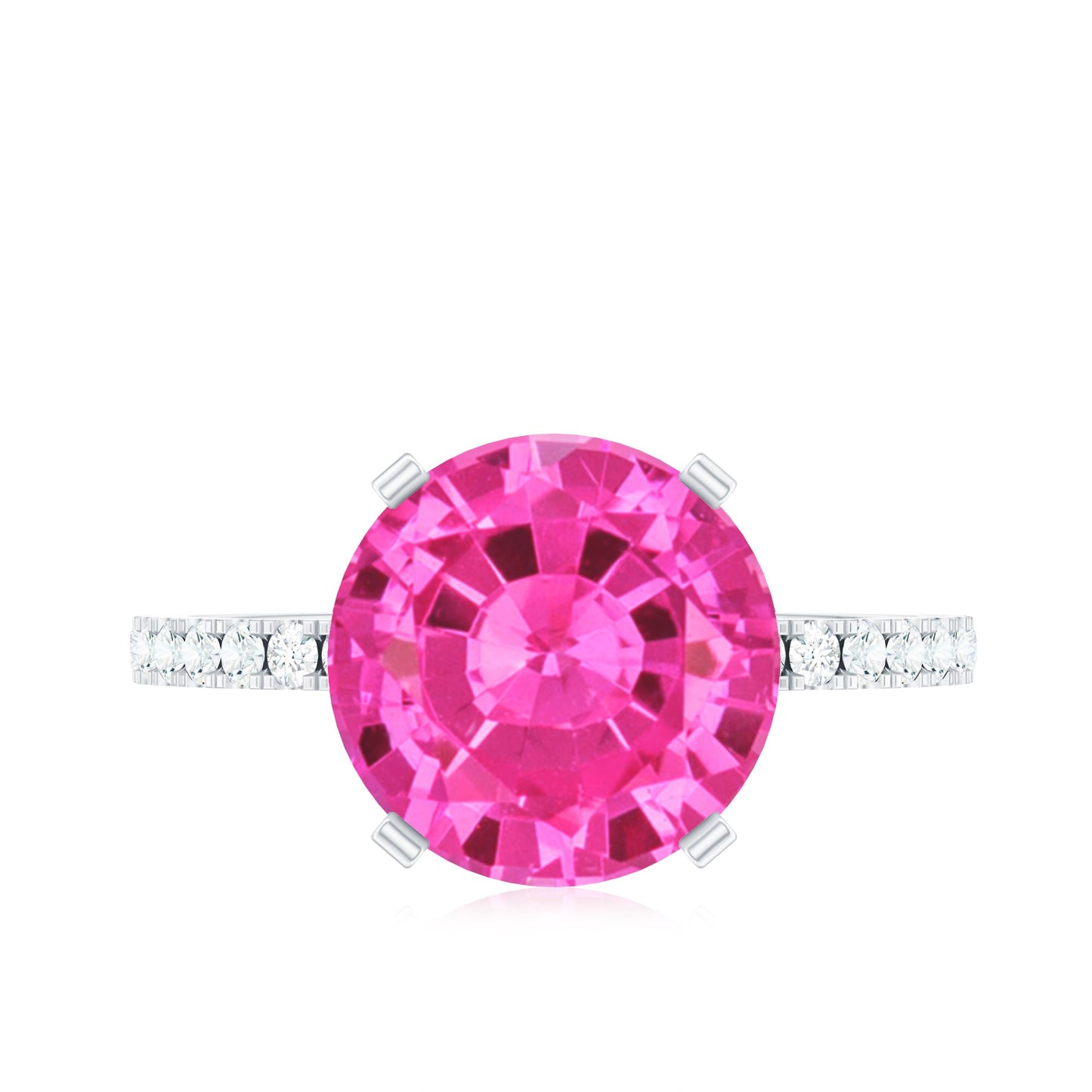 Round Created Pink Sapphire Solitaire Engagement Ring with Diamond