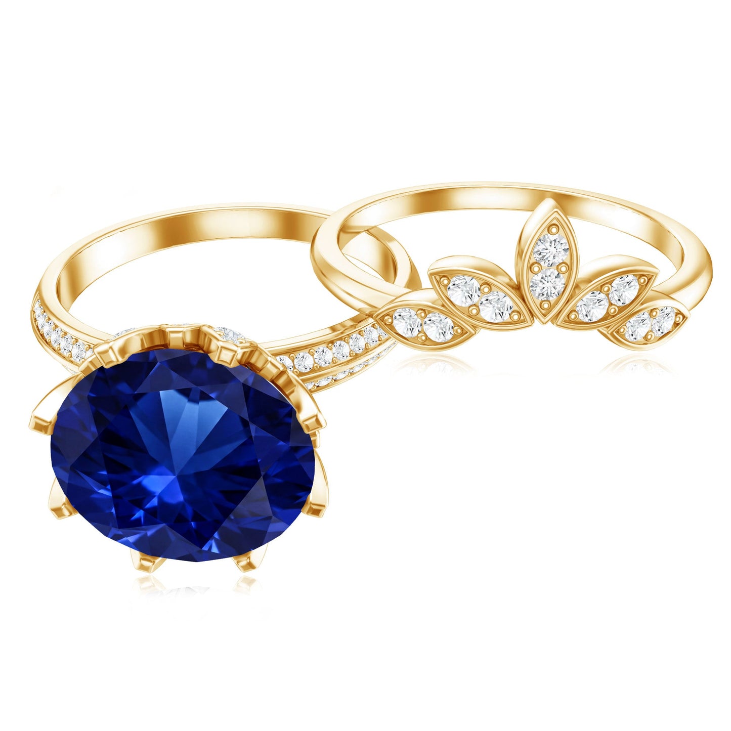 Nature Inspired 4.5 Carat Lab Grown Blue Sapphire Diamond Engagement Ring with Enhancer