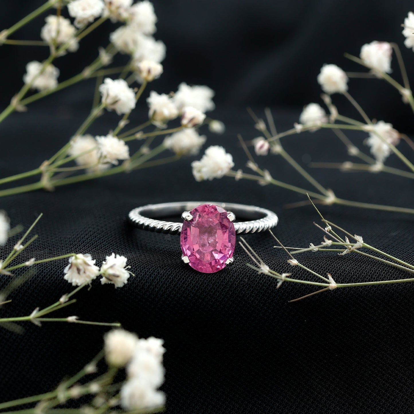 4 CT Lab Created Pink Sapphire Oval Engagement Ring