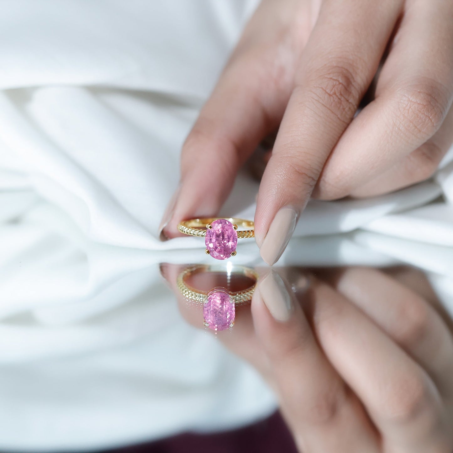 4 CT Lab Created Pink Sapphire Oval Engagement Ring
