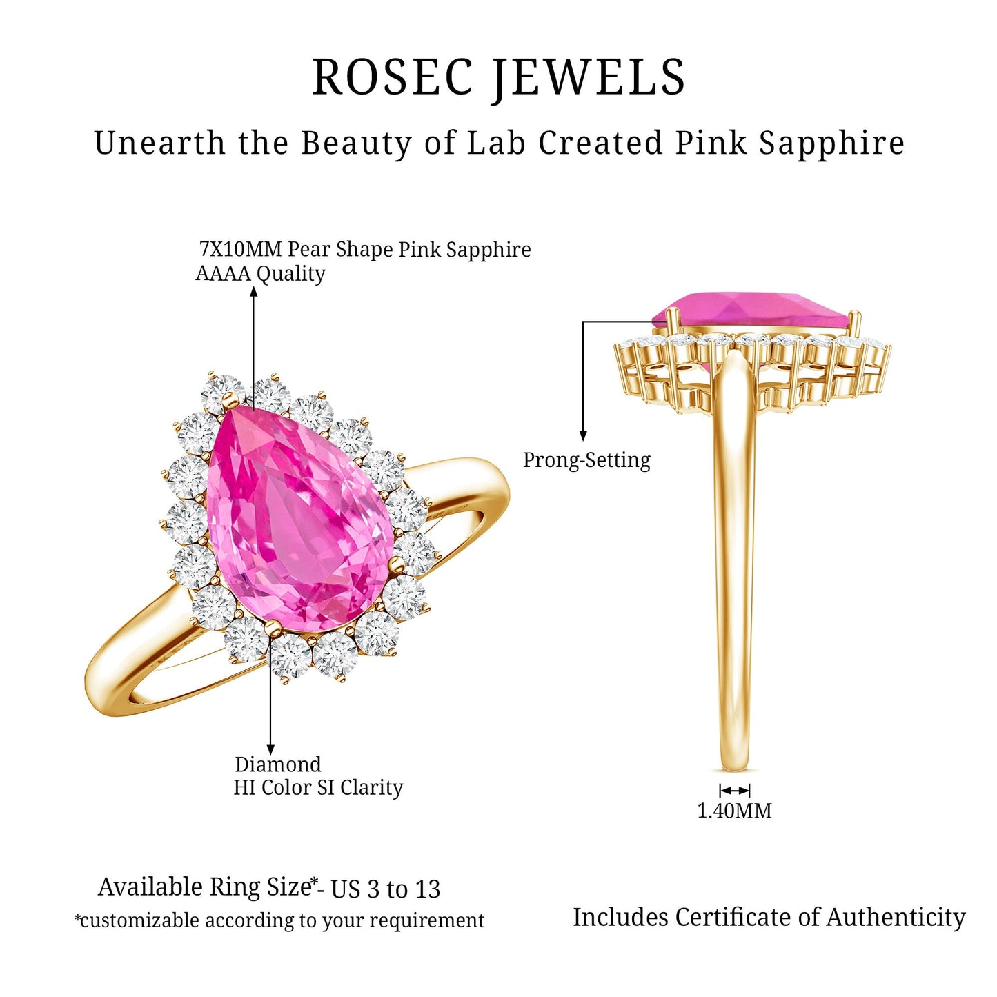 Pear Created Pink Sapphire and Diamond Halo Engagement Ring