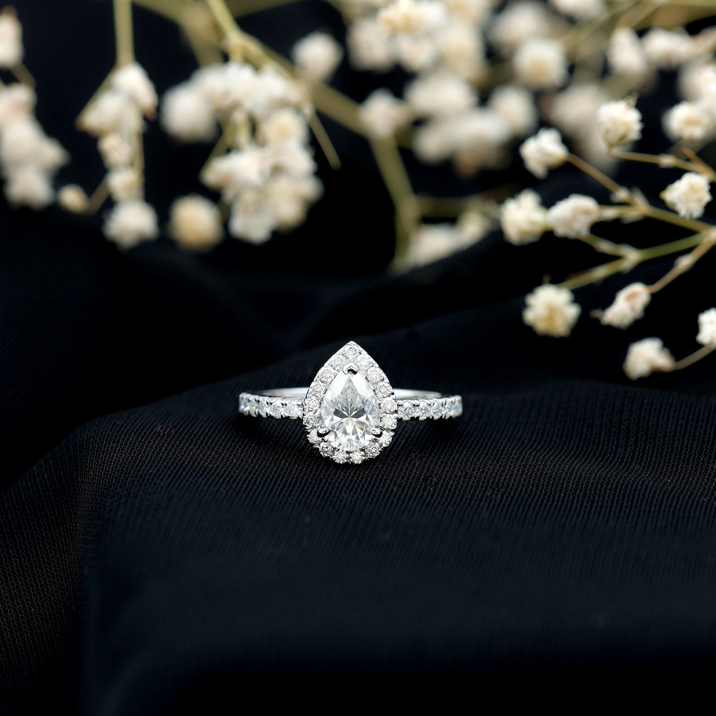 Certified Lab Grown Diamond Teardrop Halo Engagement Ring