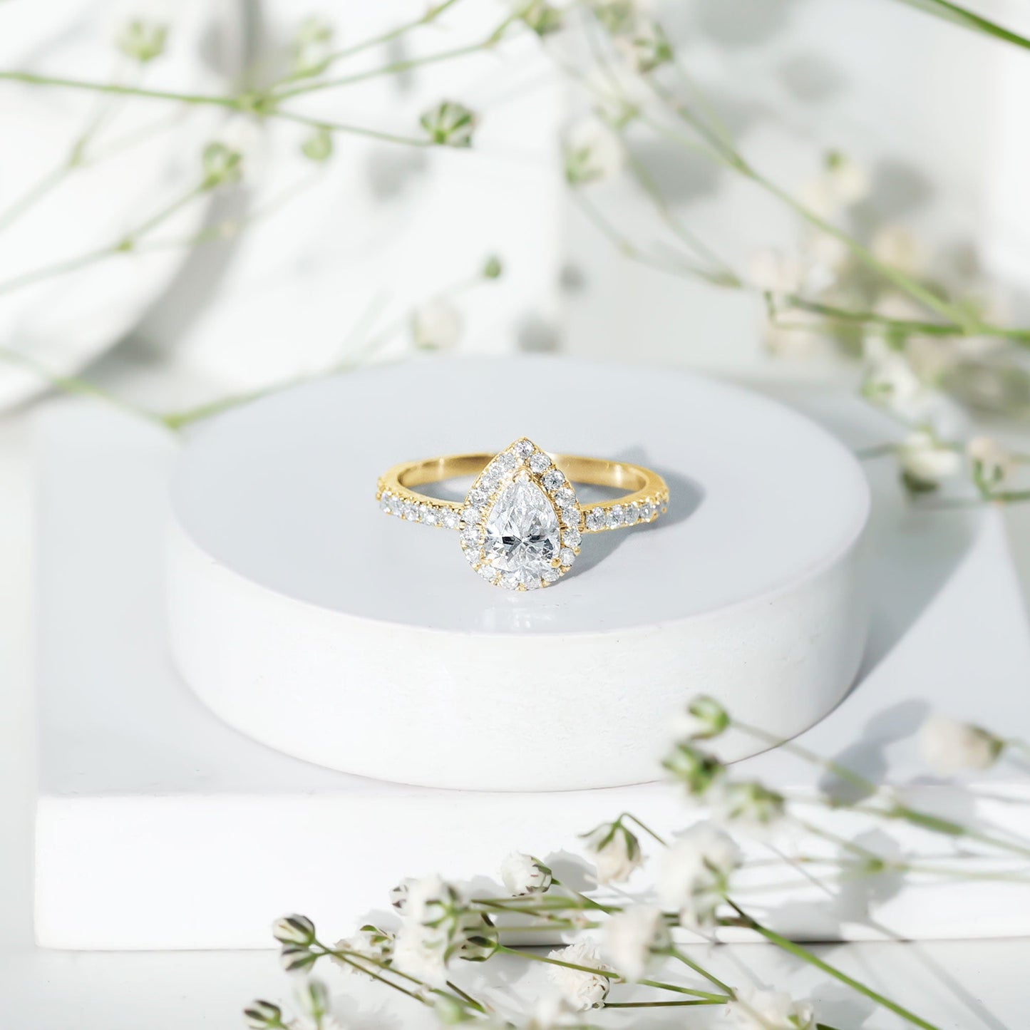 Certified Lab Grown Diamond Teardrop Halo Engagement Ring