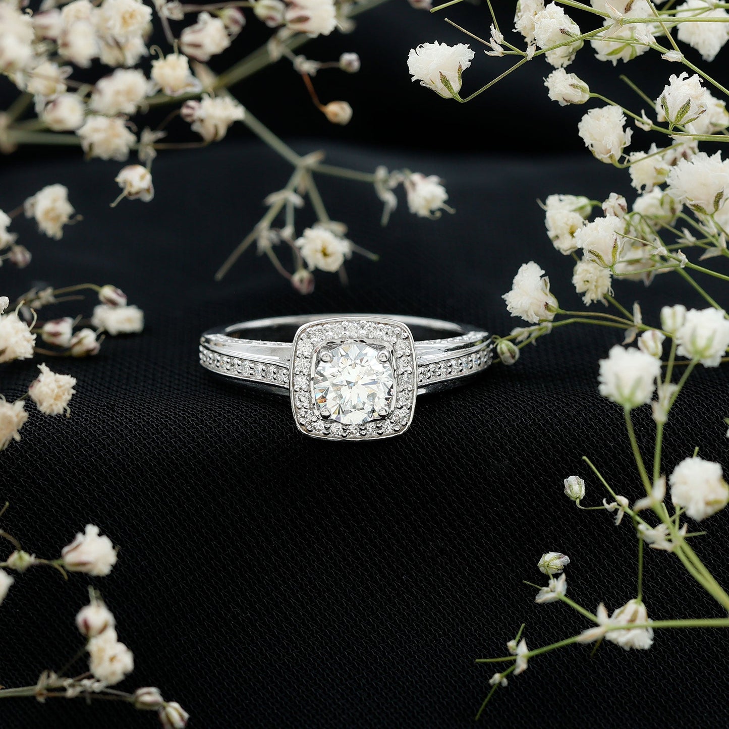 Certified 0.9 Carat Lab Grown Diamond Halo Engagement Ring