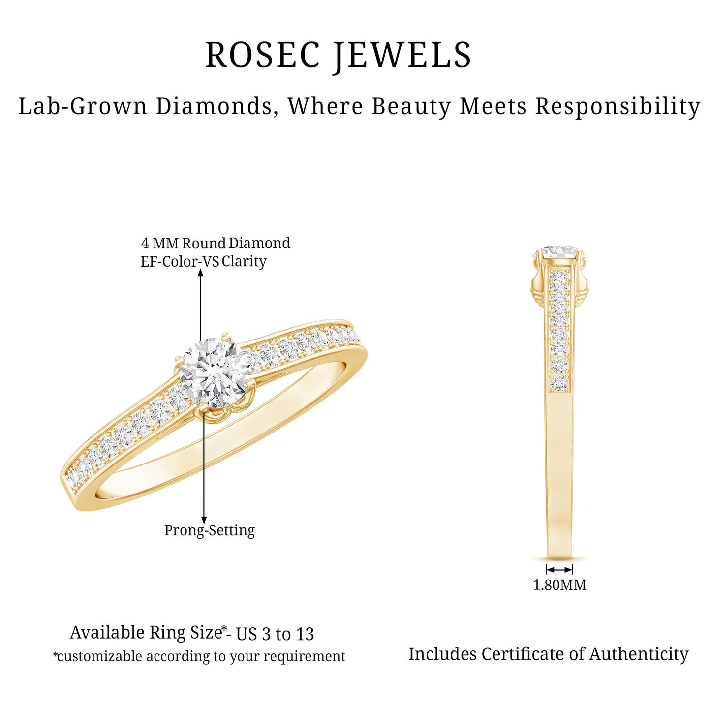 Certified Lab Grown Diamond Minimalistic Engagement Ring
