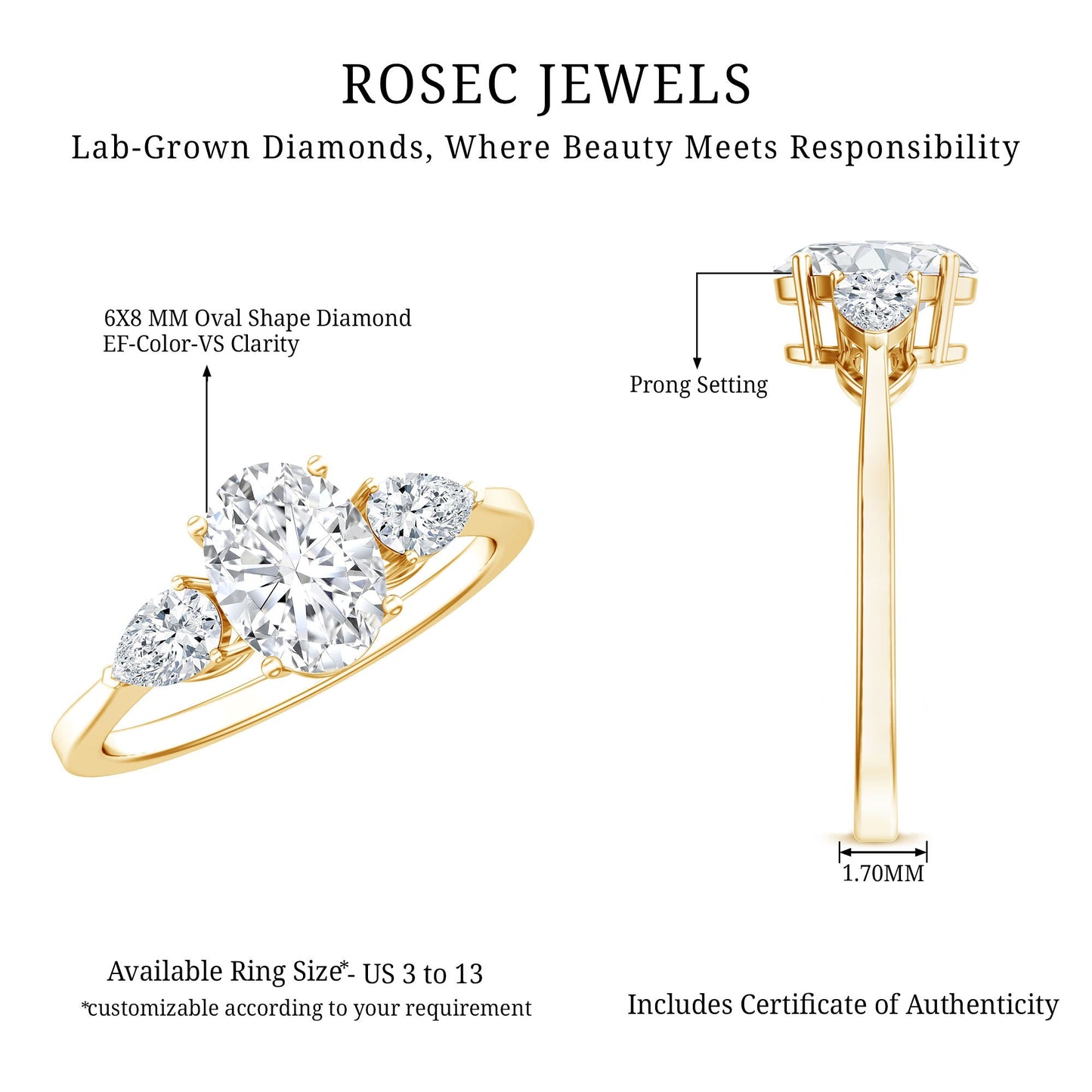 Lab Grown Diamond Past Present Future Engagement Ring For Women