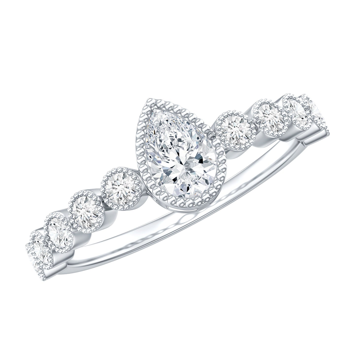 Lab Grown Diamond 0.6 Carat Pear Shaped Engagement Ring With Side Stones