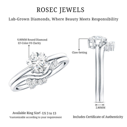 Certified 6 MM Lab Grown Diamond Designer Bridal Ring Set
