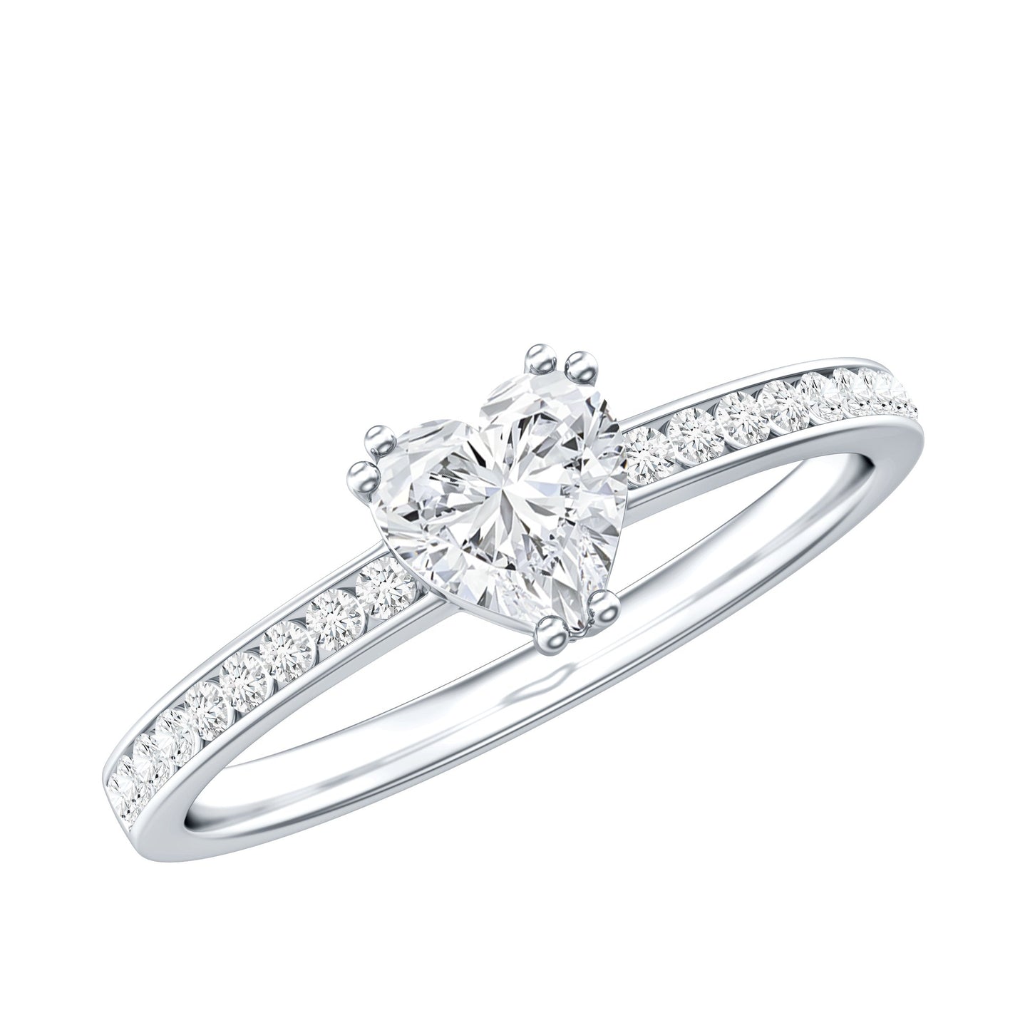 Lab Grown Diamond 0.5 Carat Heart Engagement Ring With Side Stones