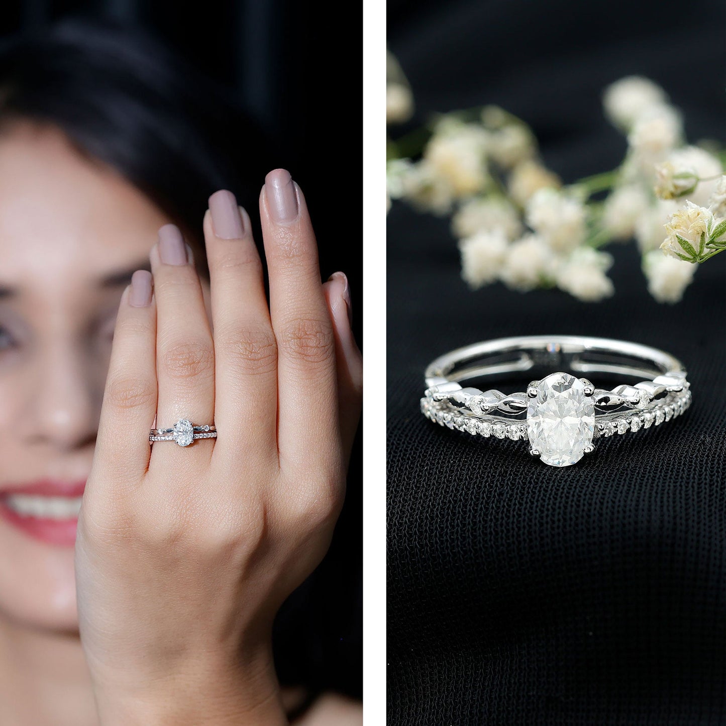 Lab Grown Diamond 0.75 Carat Oval Shaped Double Band Engagement Ring