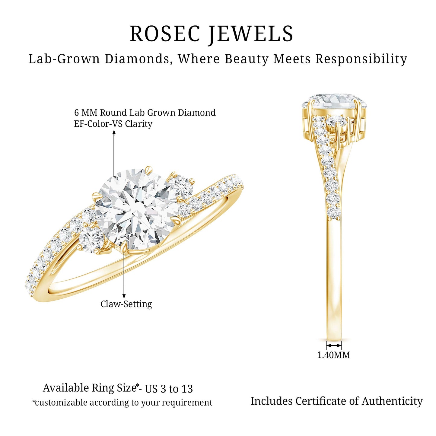 0.9 Carat Lab Grown Diamond Solitaire Engagement Ring With Side Stones