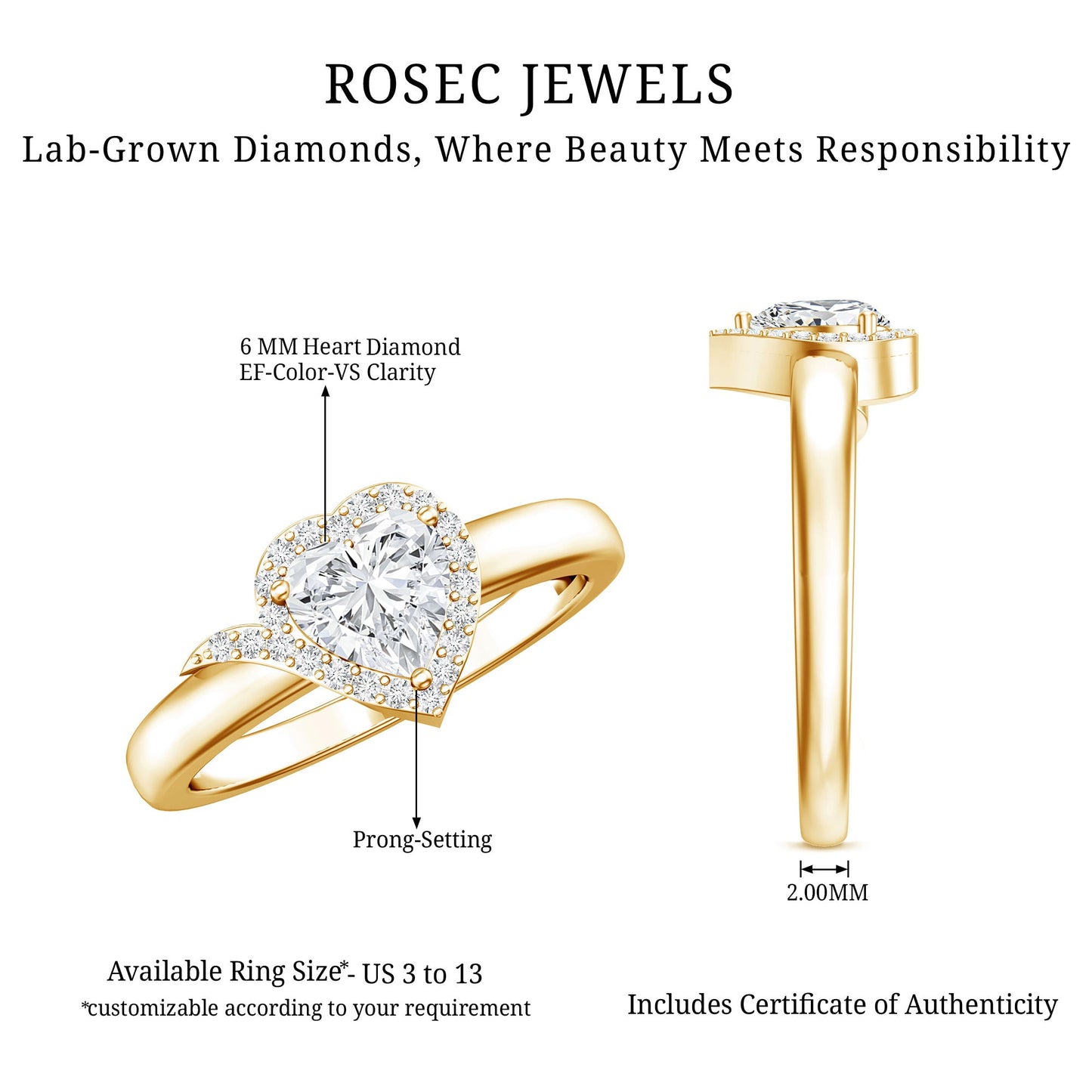 Certified Heart Shape Lab Grown Diamond Engagement Ring