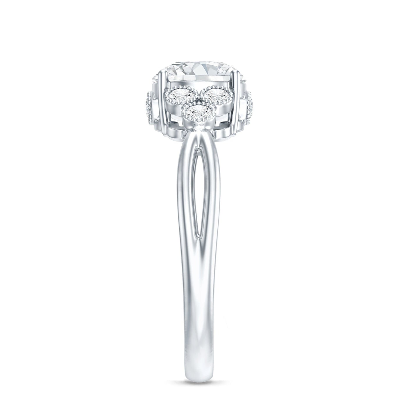2 Carat Solitaire Lab Diamond Engagement Ring With Diamond Trio