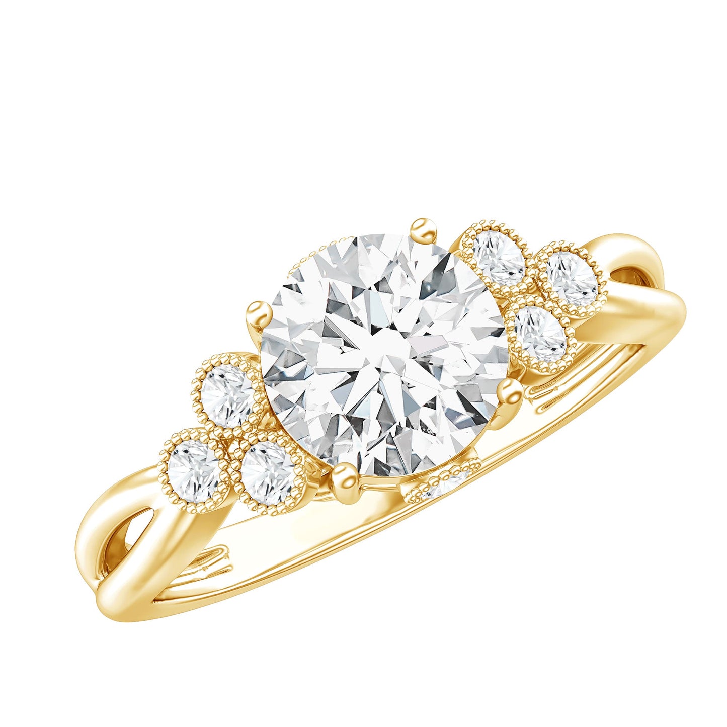 2 Carat Solitaire Lab Diamond Engagement Ring With Diamond Trio