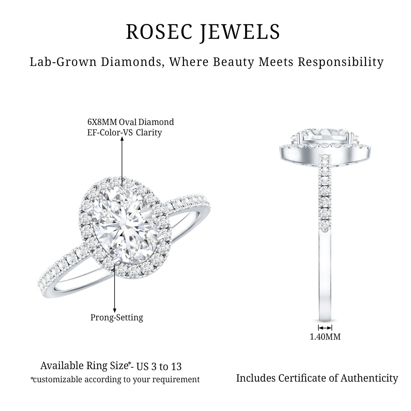 Certified 1.2 Carat Lab Grown Diamond Oval Engagement Ring With Side Stones