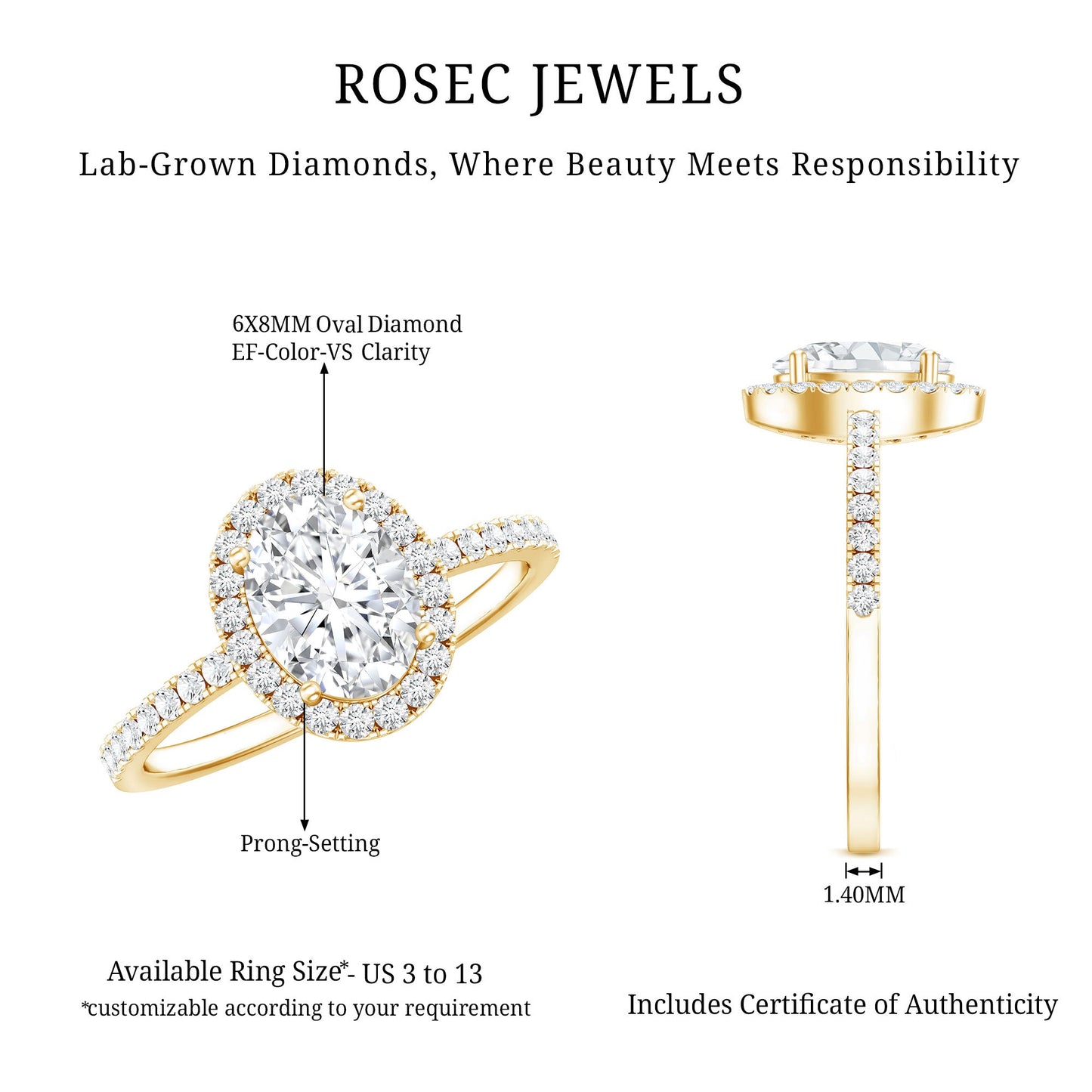 Certified 1.2 Carat Lab Grown Diamond Oval Engagement Ring With Side Stones
