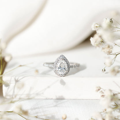 Certified Lab Grown Diamond Pear Halo Engagement Ring