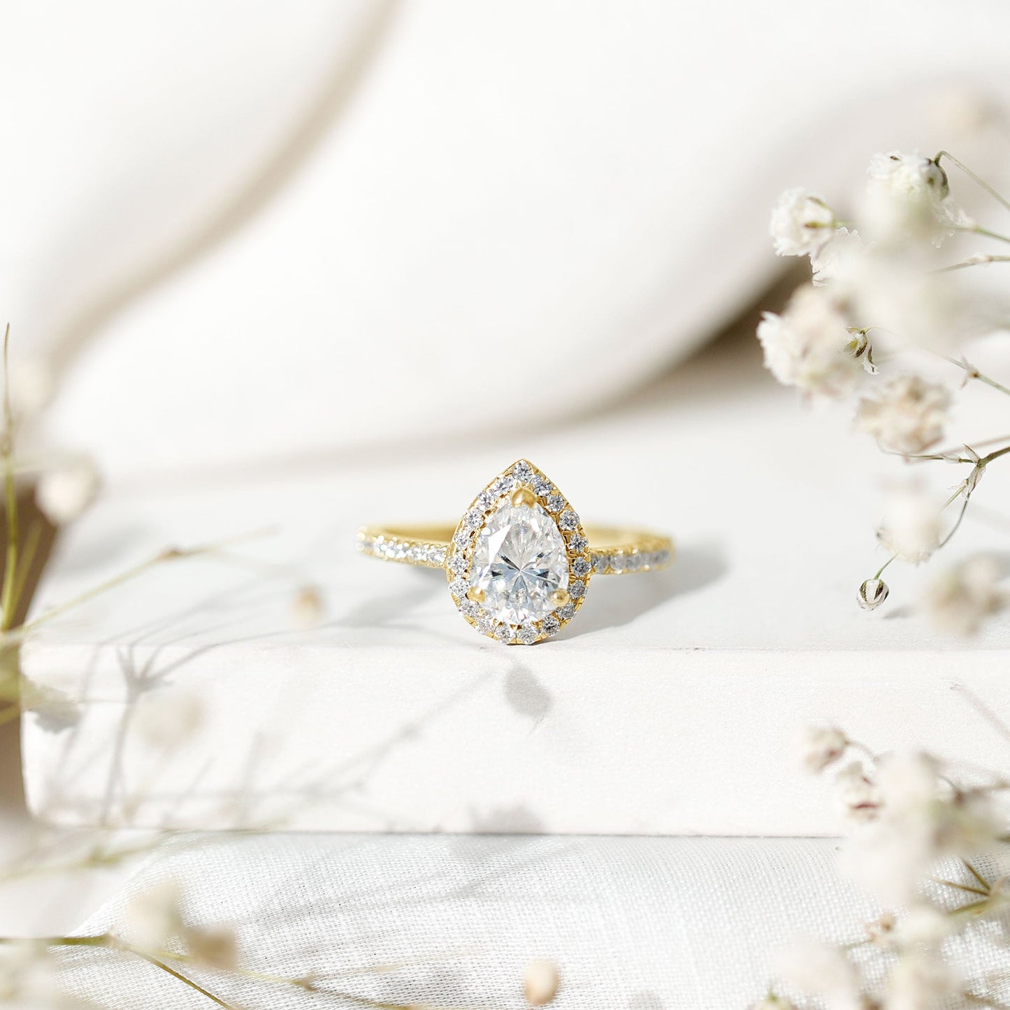 Certified Lab Grown Diamond Pear Halo Engagement Ring