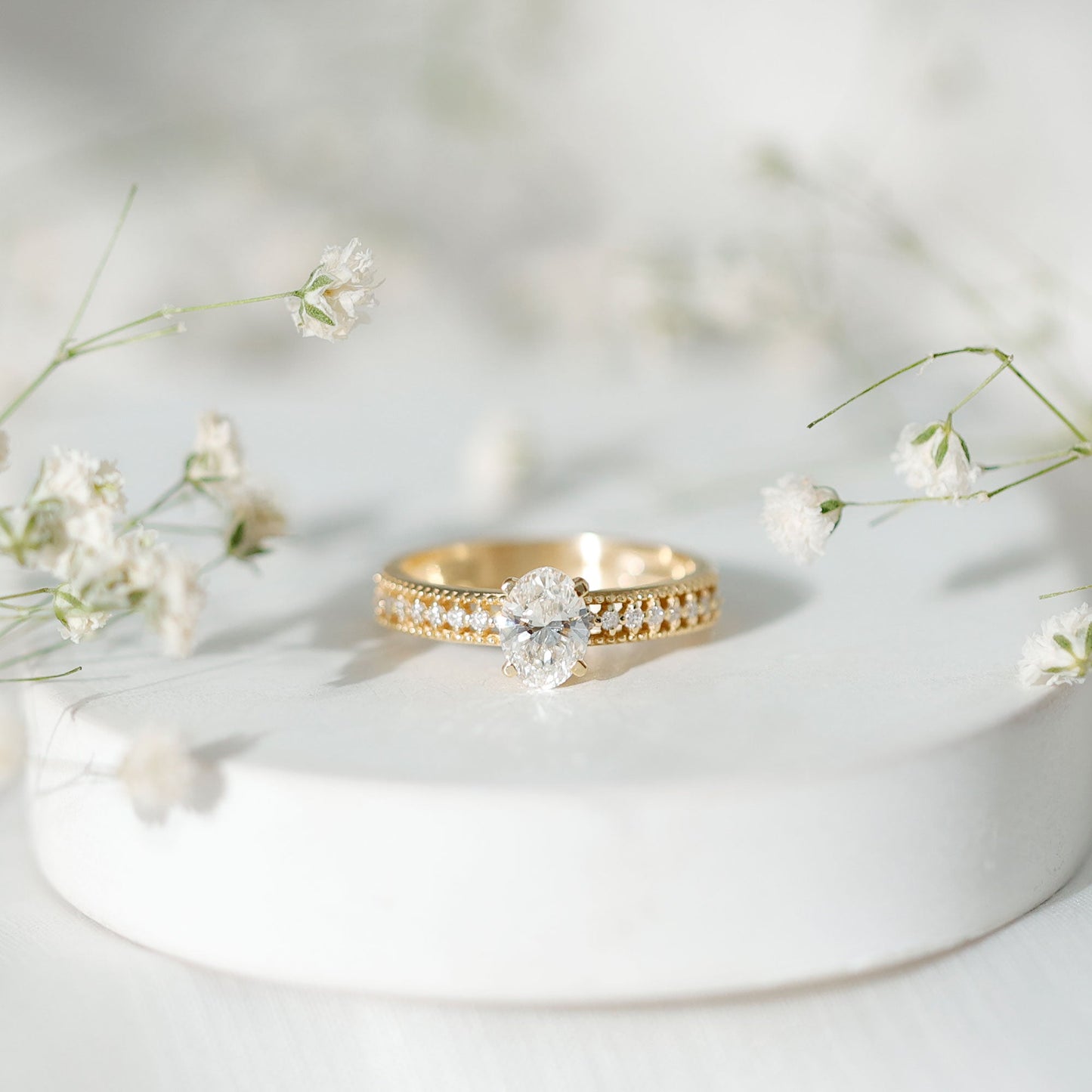 Certified 0.75 Carat Oval Lab Grown Diamond Vintage Inspired Engagement Ring
