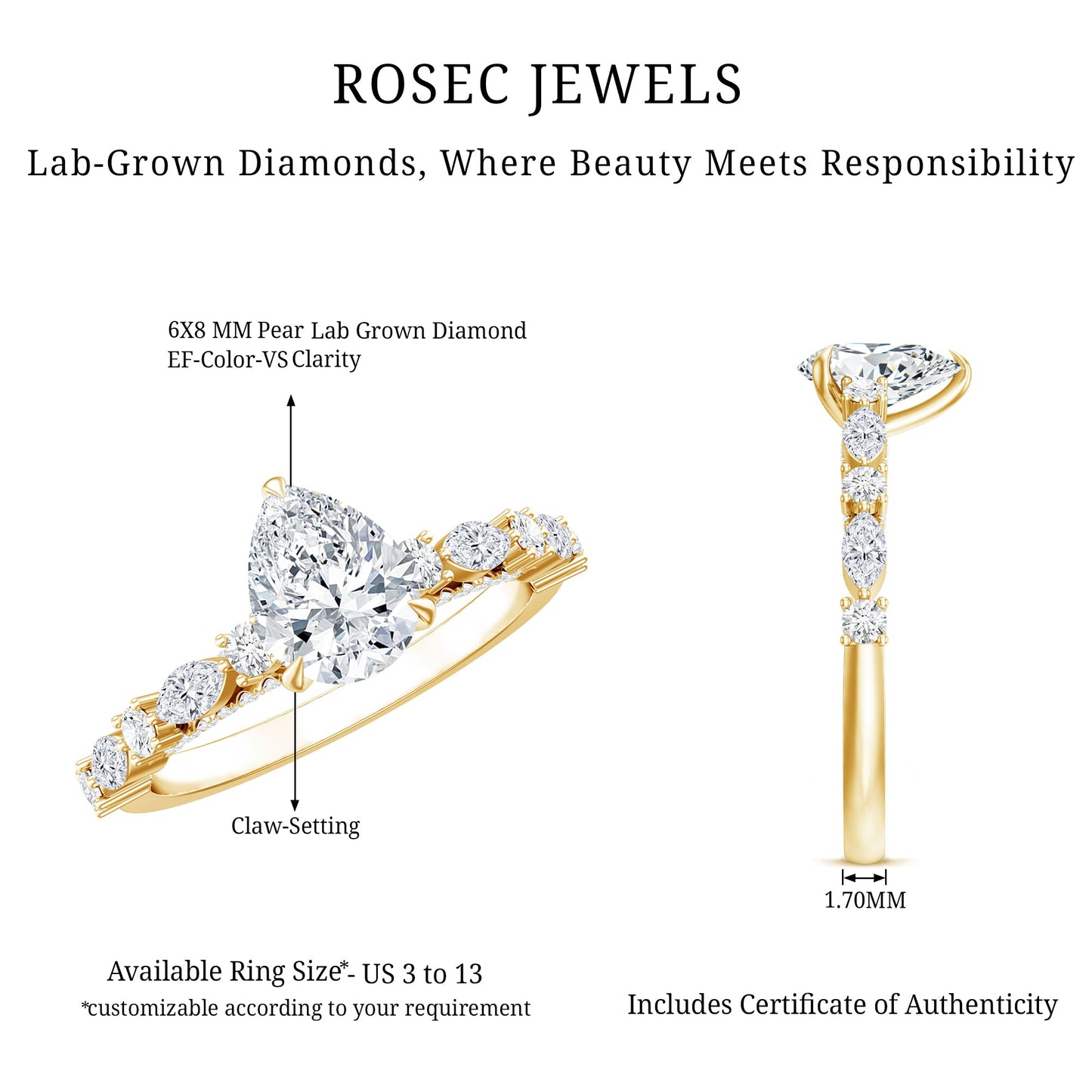 1.3 Carat Certified Lab Grown Diamond Pear Shaped Engagement Ring