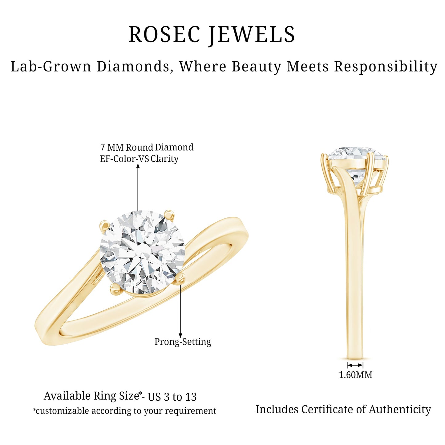 1 Carat Lab Grown Diamond Bypass Engagement Ring