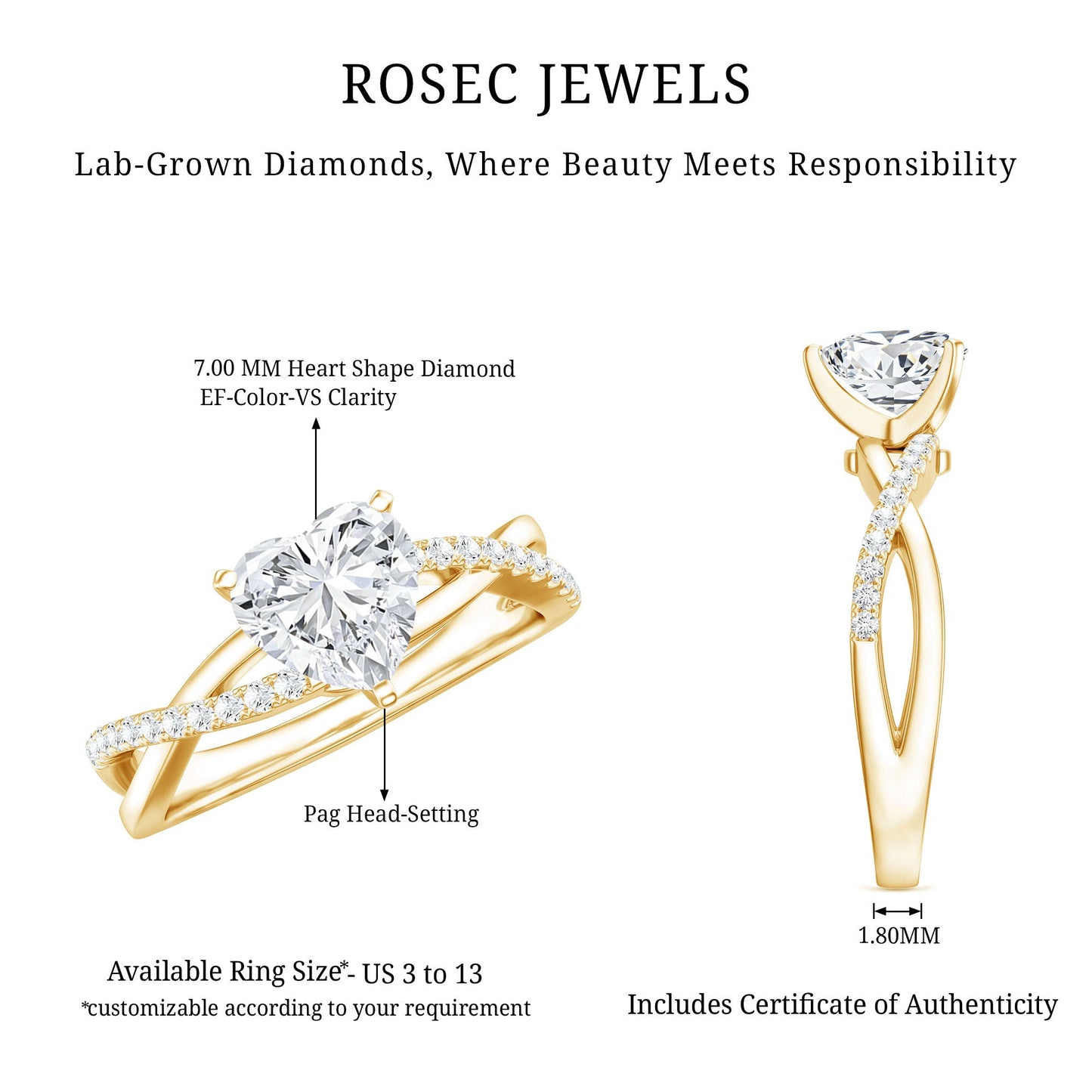 Criss Cross Lab Grown Diamond Heart Engagement Ring