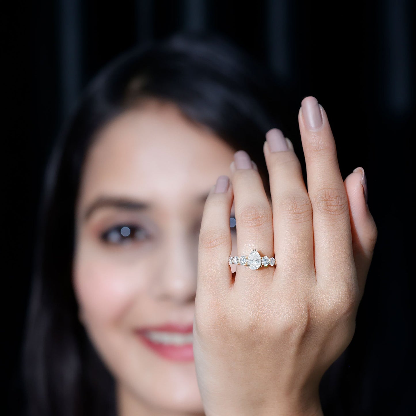 Certified Diamond Teardrop Engagement Ring with Sides Stones