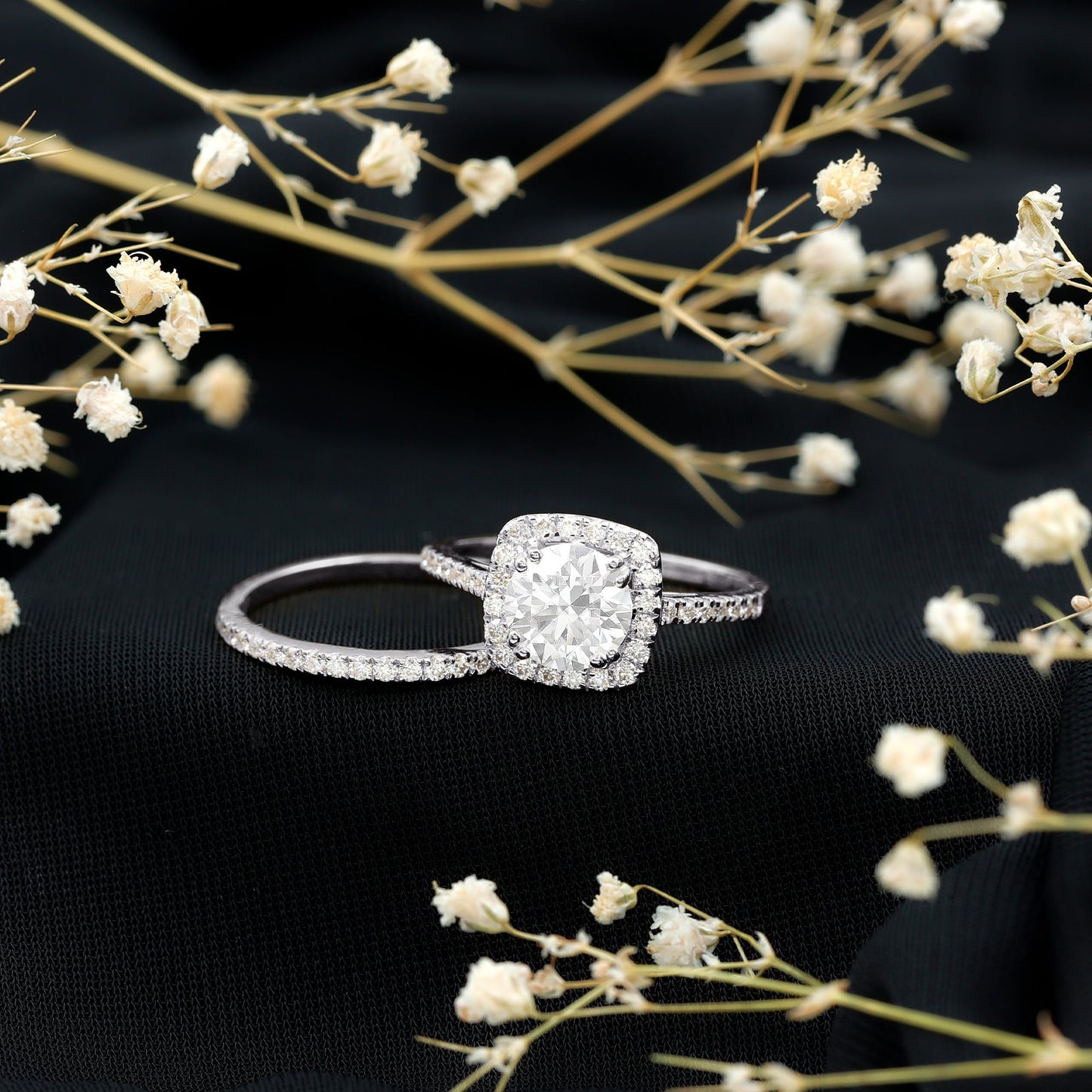 Lab Grown 2 Carat Diamond Halo Engagement Ring with Wedding Band