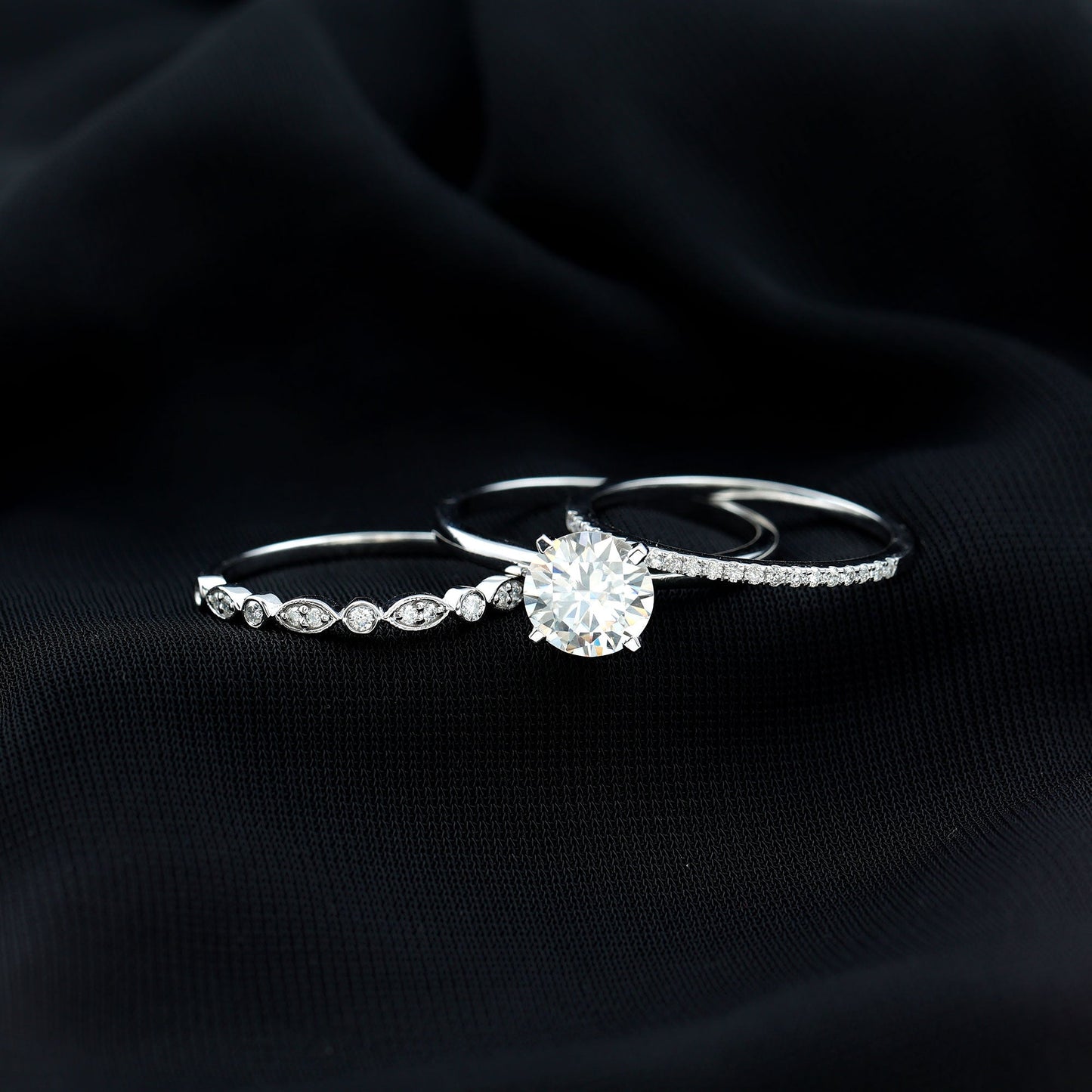 2 Carat Certified Round Cut Lab Created Diamond 3 Piece Bridal Ring Set