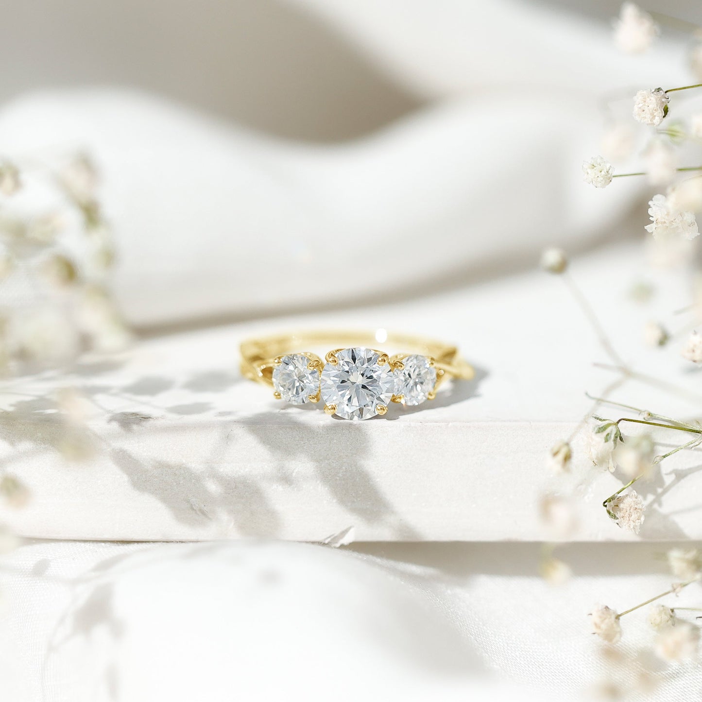 Lab Grown Diamond Three Stone Engagement Ring with Crossover Shank