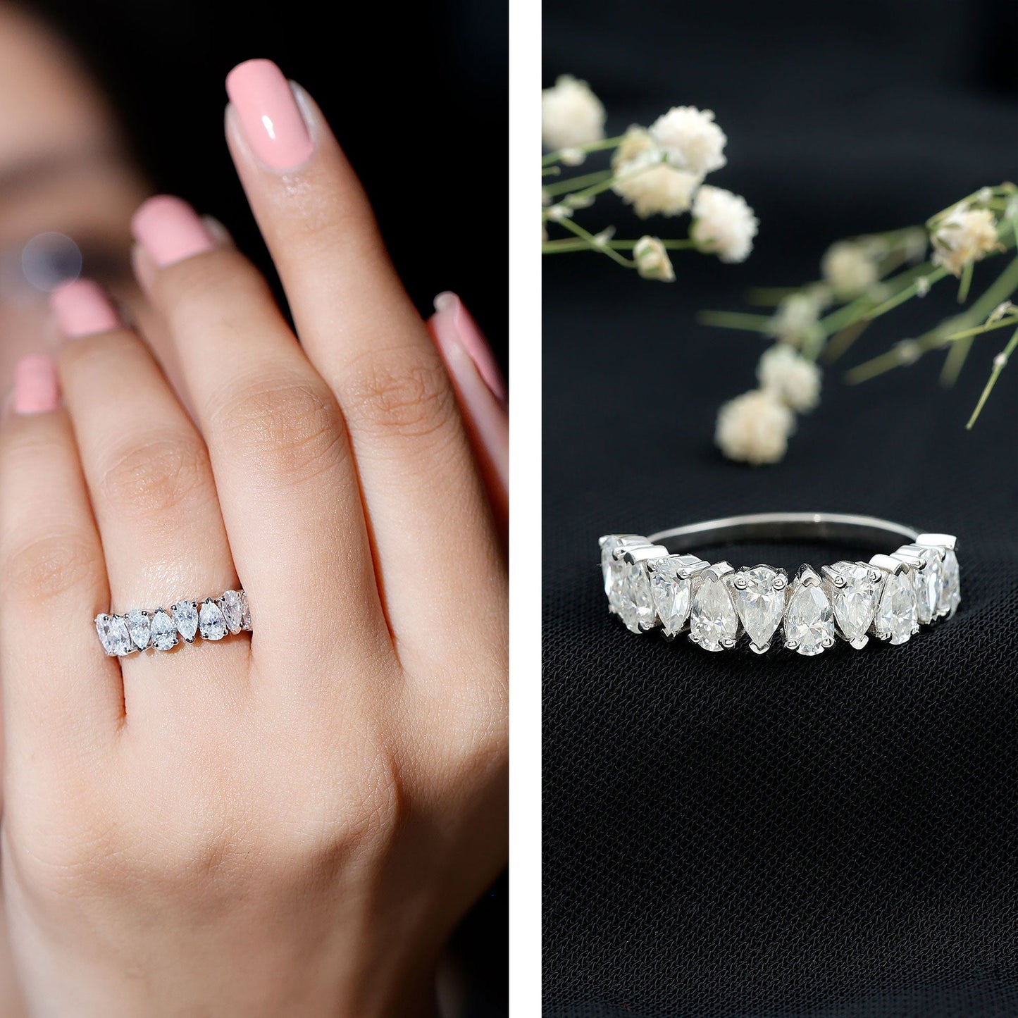Pear Cut Lab Created Diamond Half Eternity Wedding Band