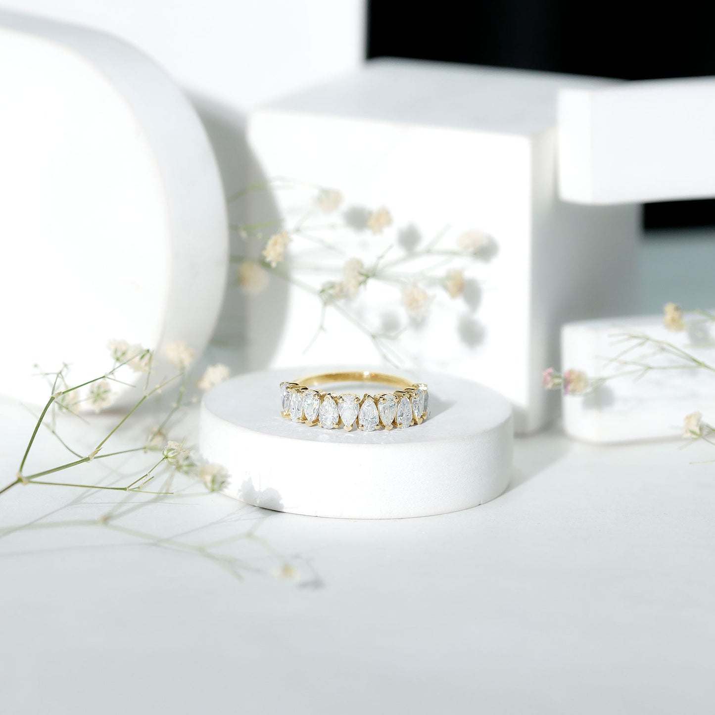 Pear Cut Lab Created Diamond Half Eternity Wedding Band