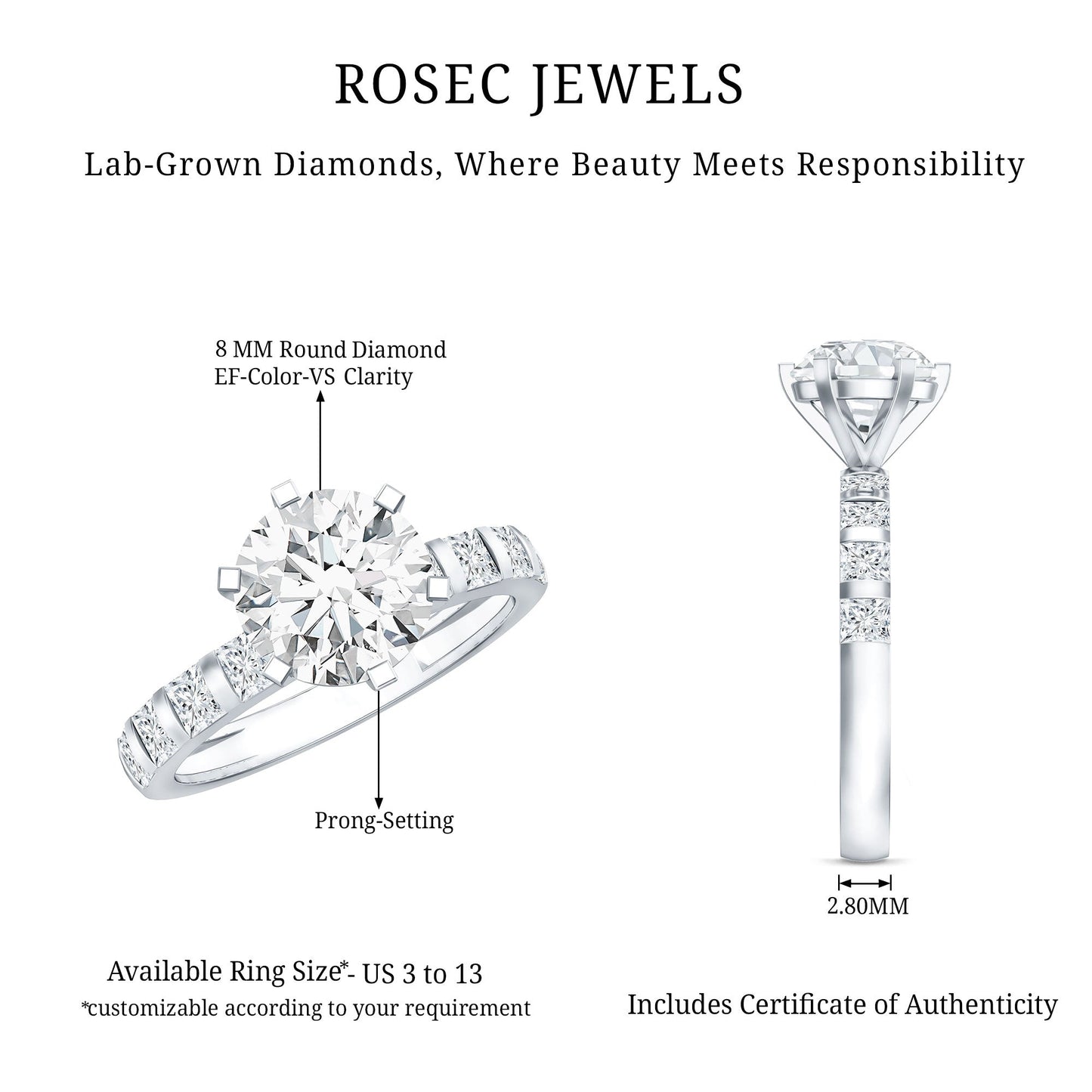 Certified 2 Carat Lab Diamond Round Engagement Ring With 6 Prong