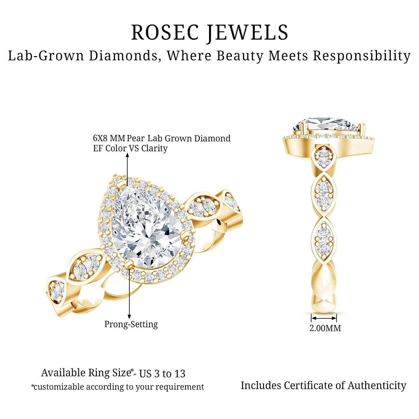 Lab Grown Diamond Teardrop Engagement Ring with Scalloped Shank