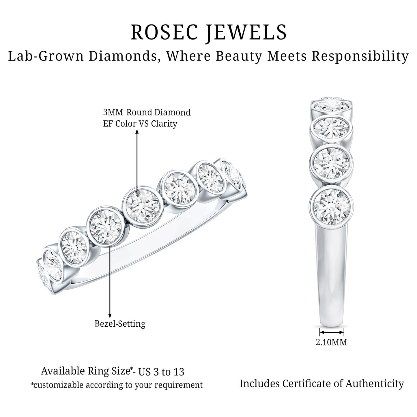 Bezel Set Lab Grown Diamond Semi Eternity Ring for Women
