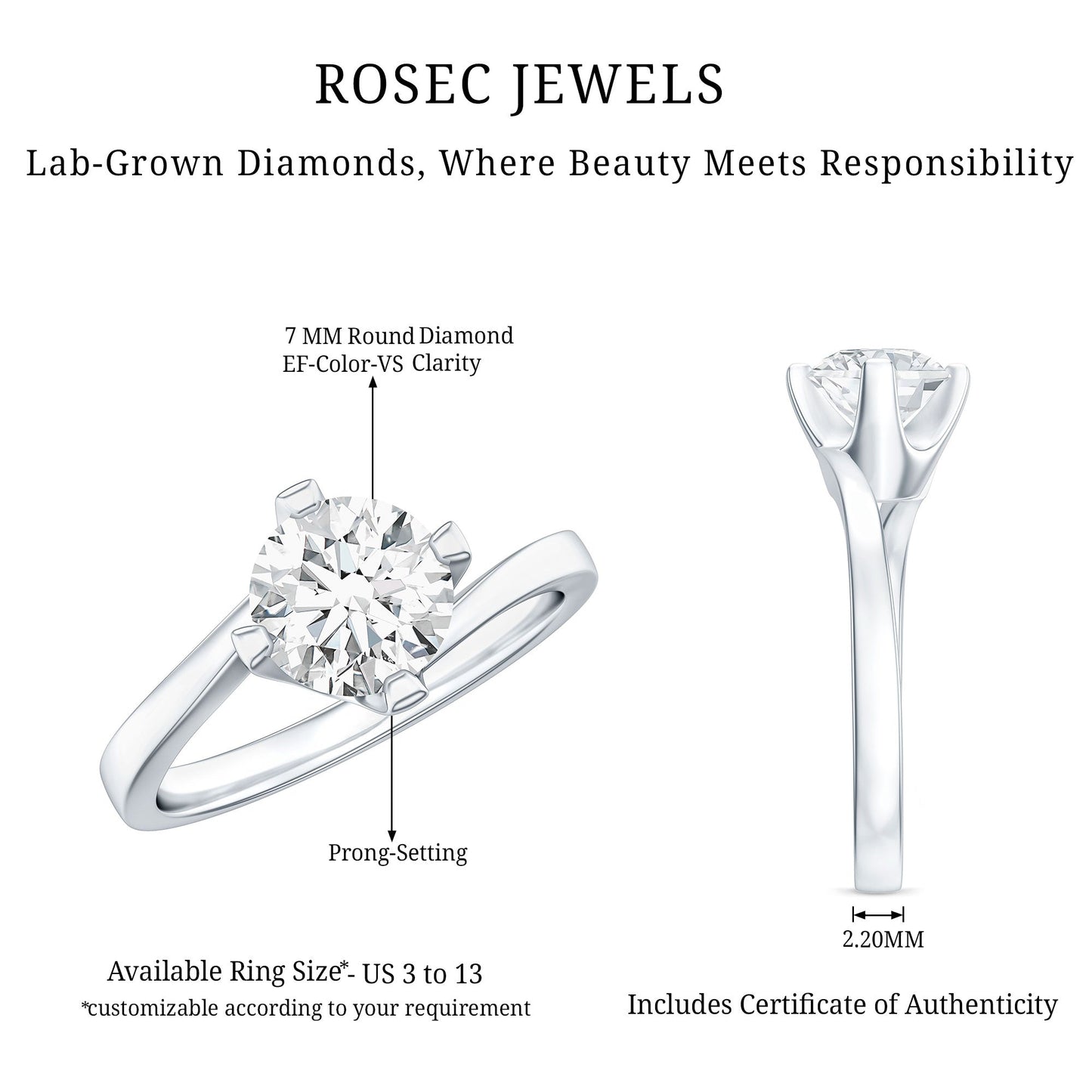 1.2 Carat Lab Grown Diamond Engagement Ring With Diagonal 4 Prongs