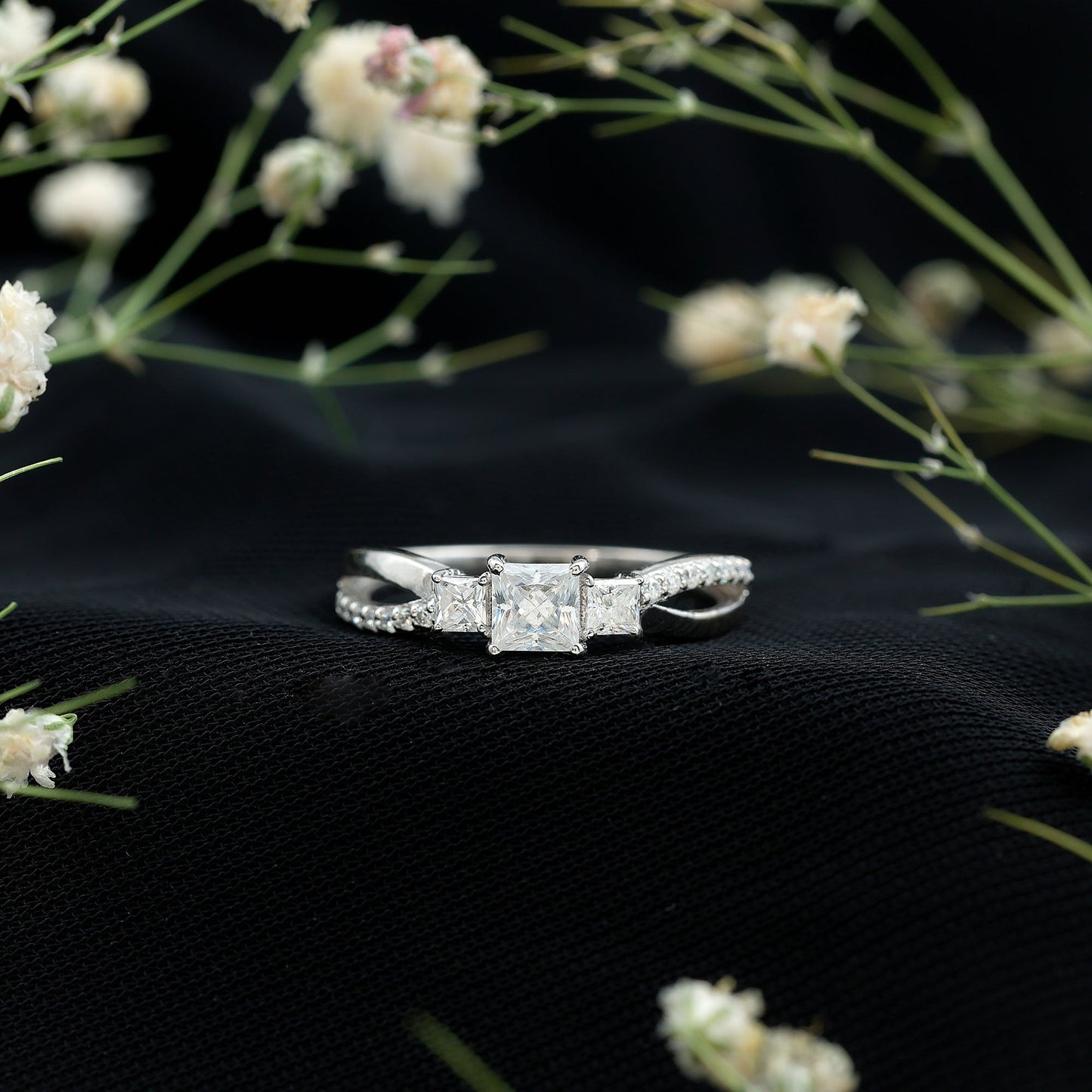 Lab Grown Diamond Three Stone Promise Ring With Split Shank