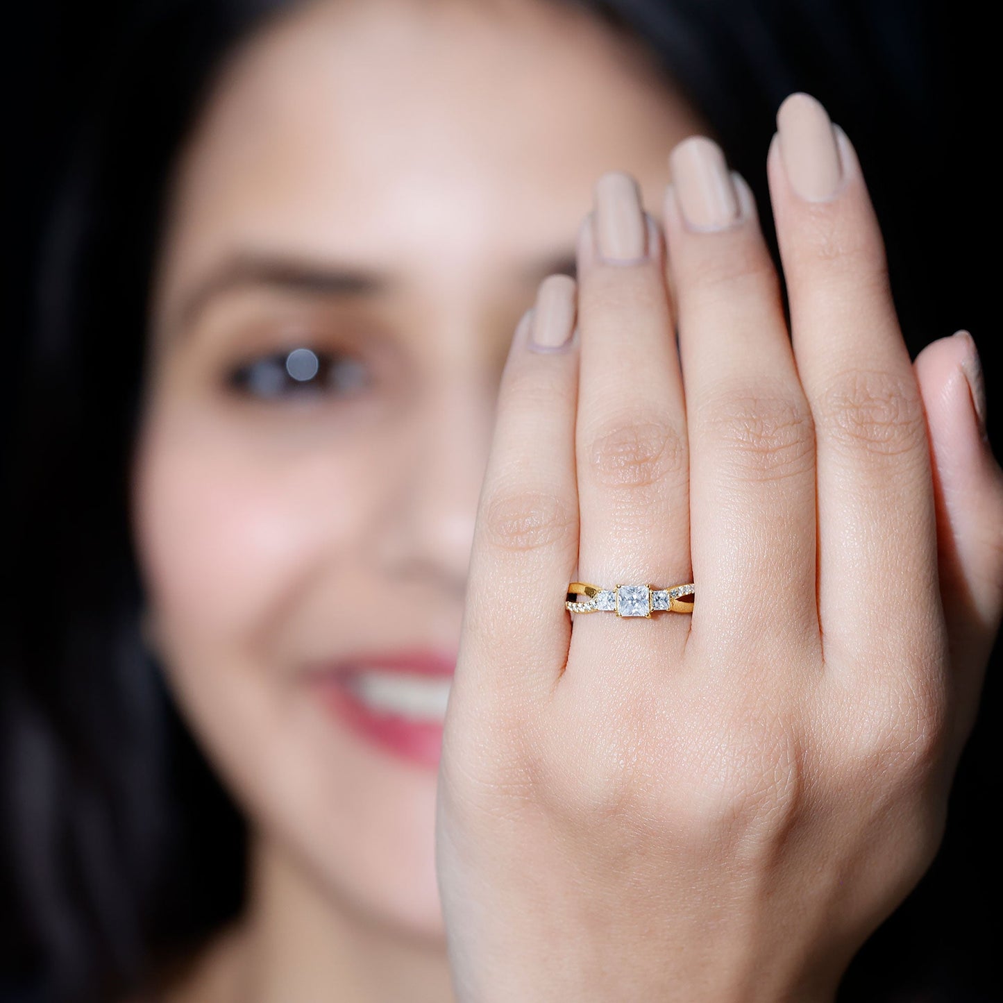 Lab Grown Diamond Three Stone Promise Ring With Split Shank