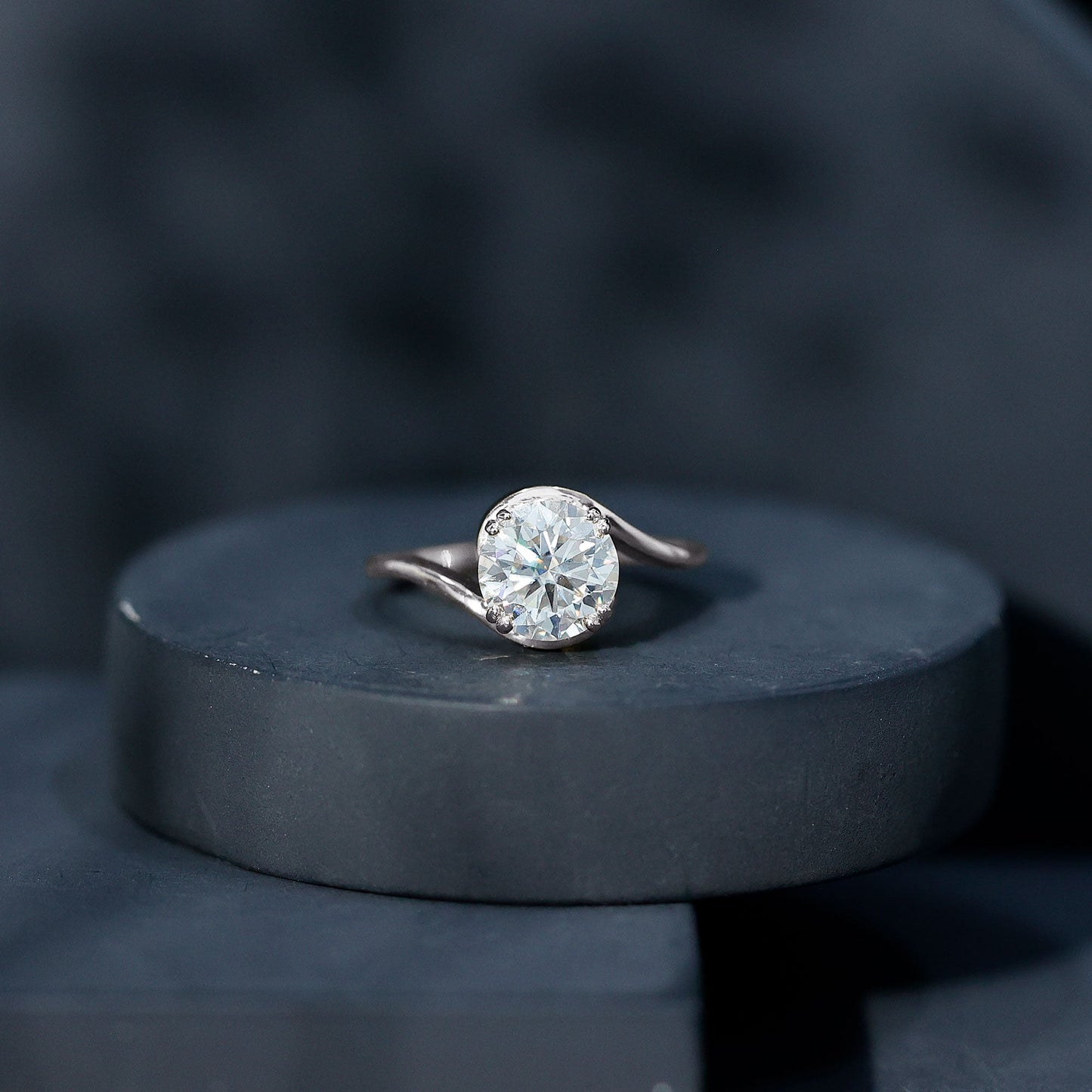 Lab Grown 2 Carat Diamond Bypass Engagement Ring With Diagonal 4 Prong