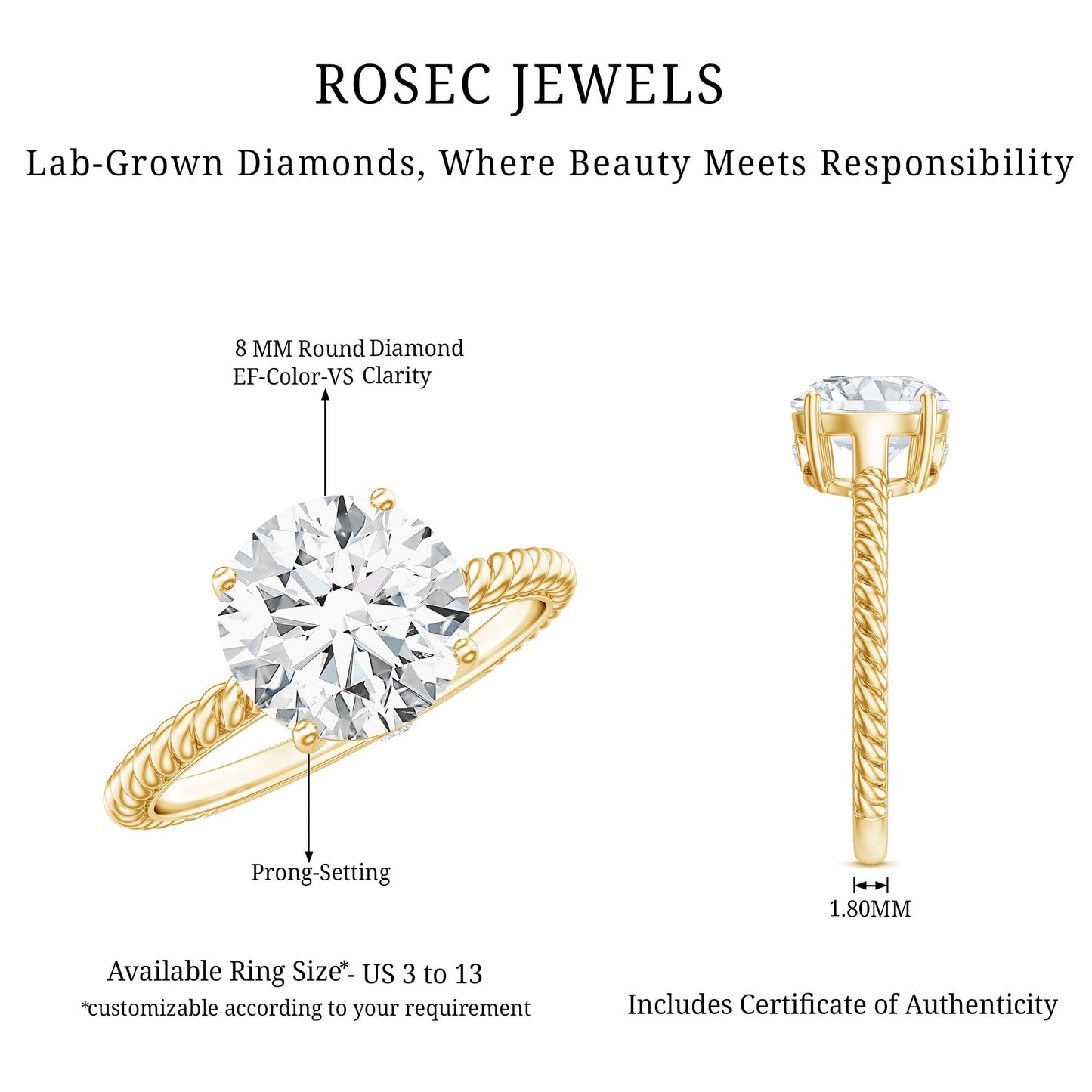 2 Carat Lab Grown Diamond Engagement Ring With Twisted Rope